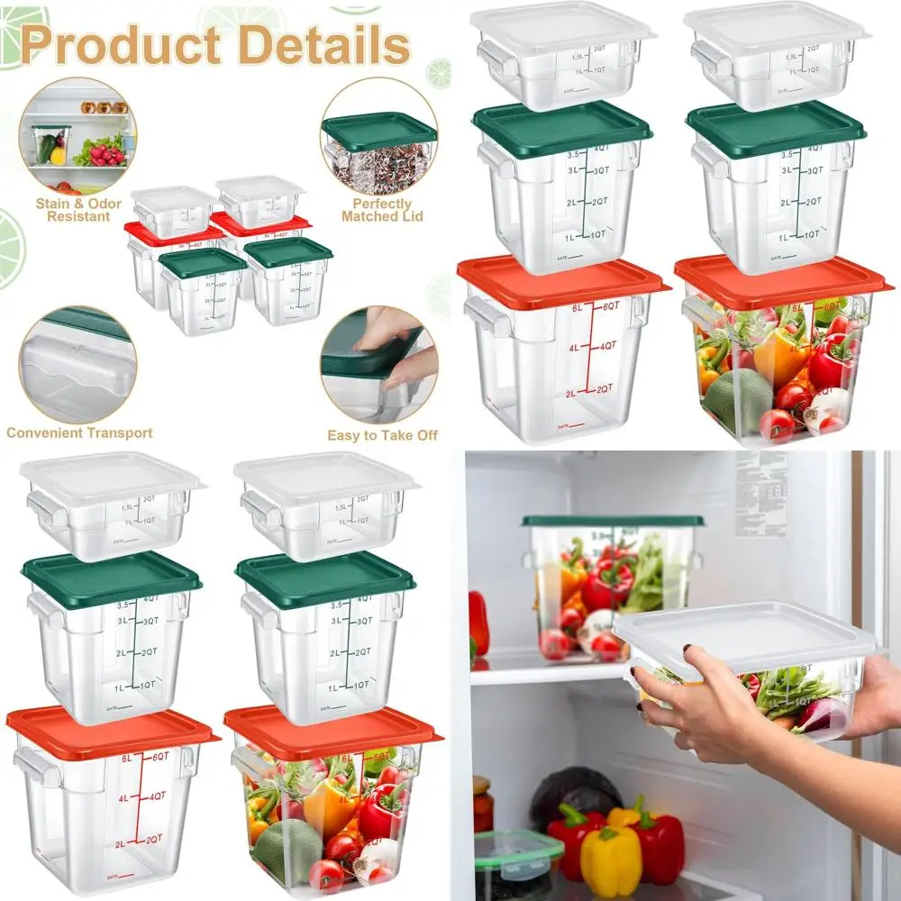 Set of 6 Clear Food Storage Containers with Lids, 2-6 Qt Sizes, Square, Commercial Grade, with Scales and Handles for Kitchen Us
Set of 6 Clear Food Storage Containers with Lids, 2-6 Qt Sizes, Square, Commercial Grade, with Scales and Handles for Kitchen Us