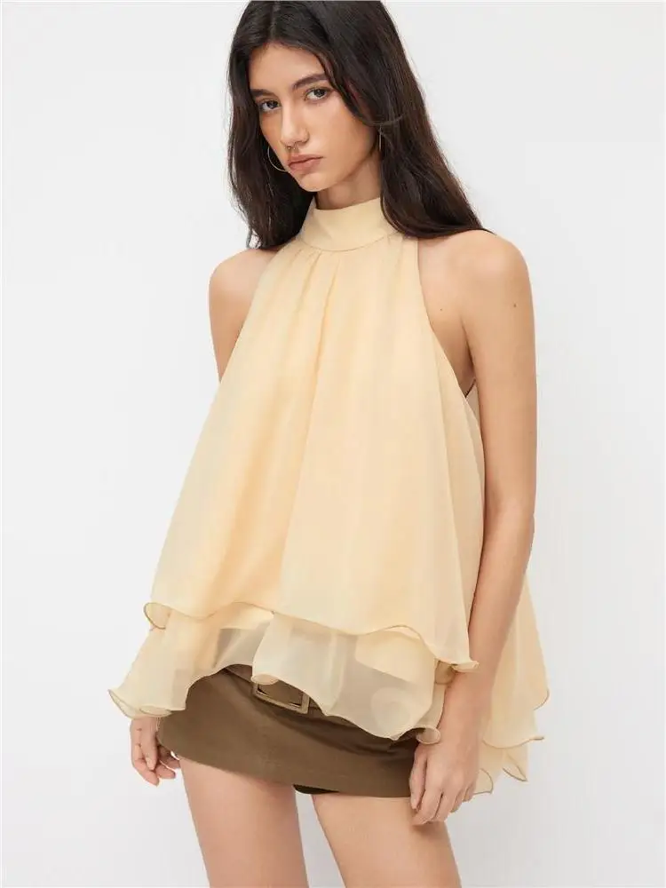 Ladies Summer Lazy Style Shoulder Bared Chiffon Base Shirt Lace Trim Floaty Fairy Top round Neck Sleeveless Cleanfit Loose Fit
Ladies Summer Lazy Style Shoulder Bared Chiffon Base Shirt Lace Trim Floaty Fairy Top round Neck Sleeveless Cleanfit Loose Fit