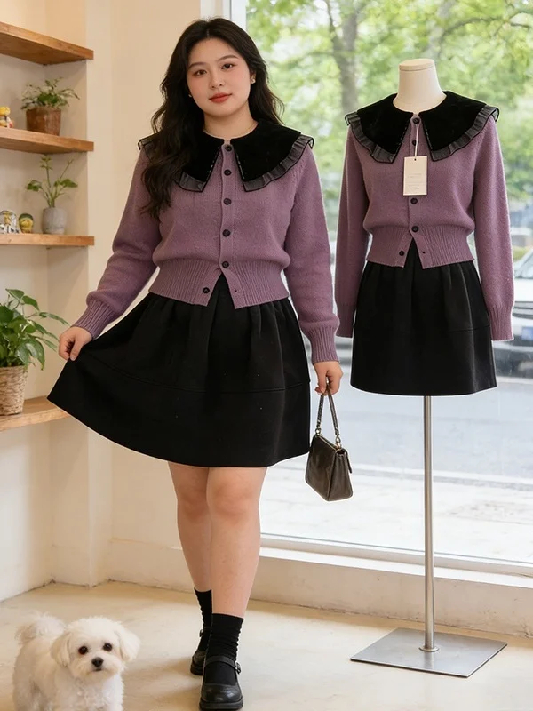 plus Size Spring New Style Korean Version Doll Collar Long Sleeve Knitted Top And Short Skirt Two Piece Set for Women Black
plus Size Spring New Style Korean Version Doll Collar Long Sleeve Knitted Top And Short Skirt Two Piece Set for Women Black