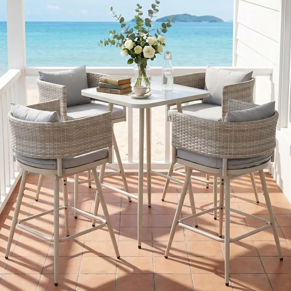 Outdoor Swivel Bar Stools Set of 4, Wicker Swivel Bar Stools Outdoor Counter Height Swivel Stools with Cushions, Metal Patio Ba
Outdoor Swivel Bar Stools Set of 4, Wicker Swivel Bar Stools Outdoor Counter Height Swivel Stools with Cushions, Metal Patio Ba