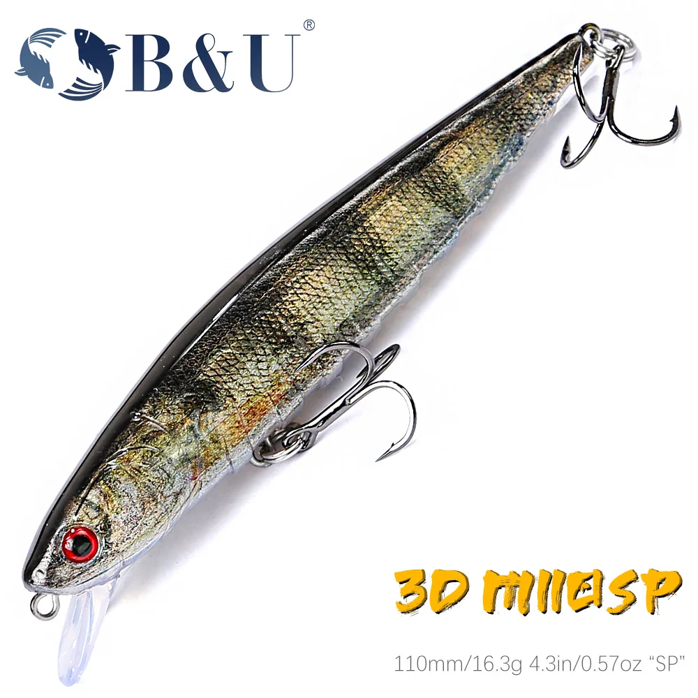 B&U 110mm Suspending Minnow Wobbler Fishing Lure Long Casting Minnow Lure Hard Bait Quality Professional fishing tackle hooks
B&U 110mm Suspending Minnow Wobbler Fishing Lure Long Casting Minnow Lure Hard Bait Quality Professional fishing tackle hooks
