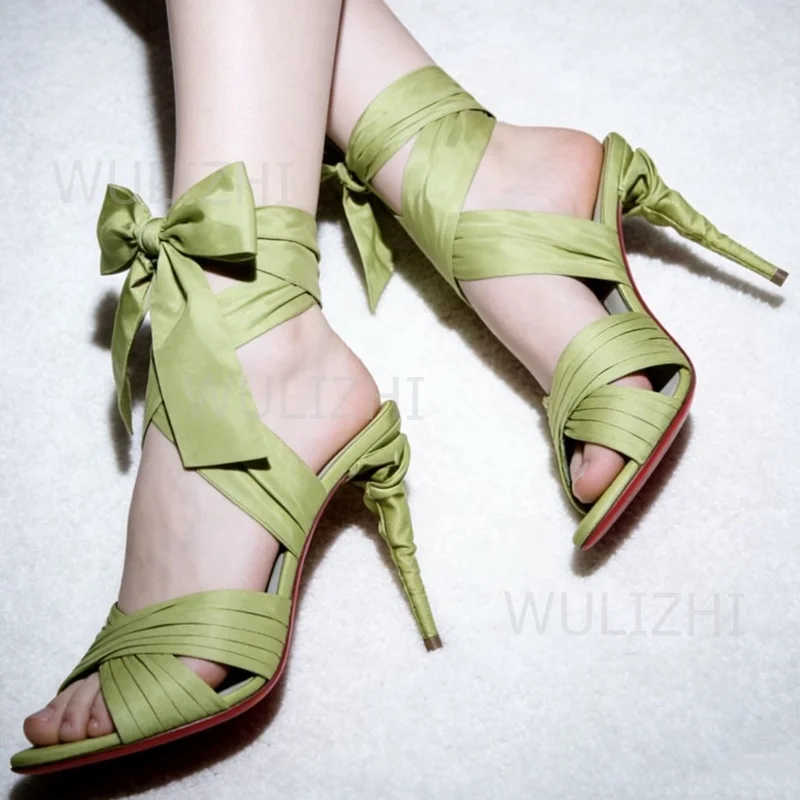 Mint Green Light Colored Strappy Pleated Sandals Women Round Silk Ankle Wrap Stiletto Heels Elegant Red Leather Shoes Dresses
Mint Green Light Colored Strappy Pleated Sandals Women Round Silk Ankle Wrap Stiletto Heels Elegant Red Leather Shoes Dresses