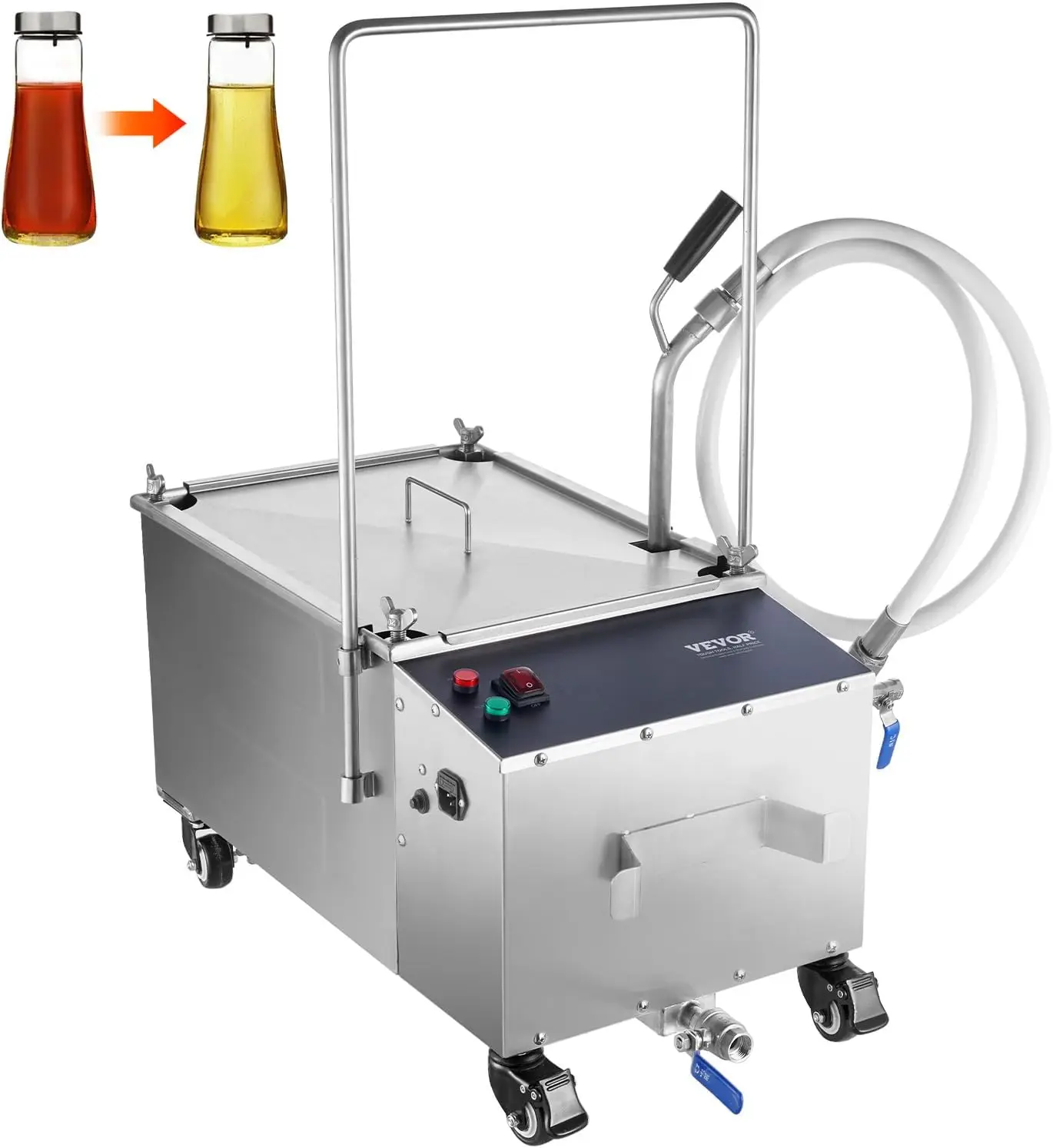 Mobile Fryer Filter, 80 LBS/38 L/10.56 Gal Capacity, 300W Oil Filtration System with 5 L/min Flow Rate, Mobile Frying Oil Filter
Mobile Fryer Filter, 80 LBS/38 L/10.56 Gal Capacity, 300W Oil Filtration System with 5 L/min Flow Rate, Mobile Frying Oil Filter