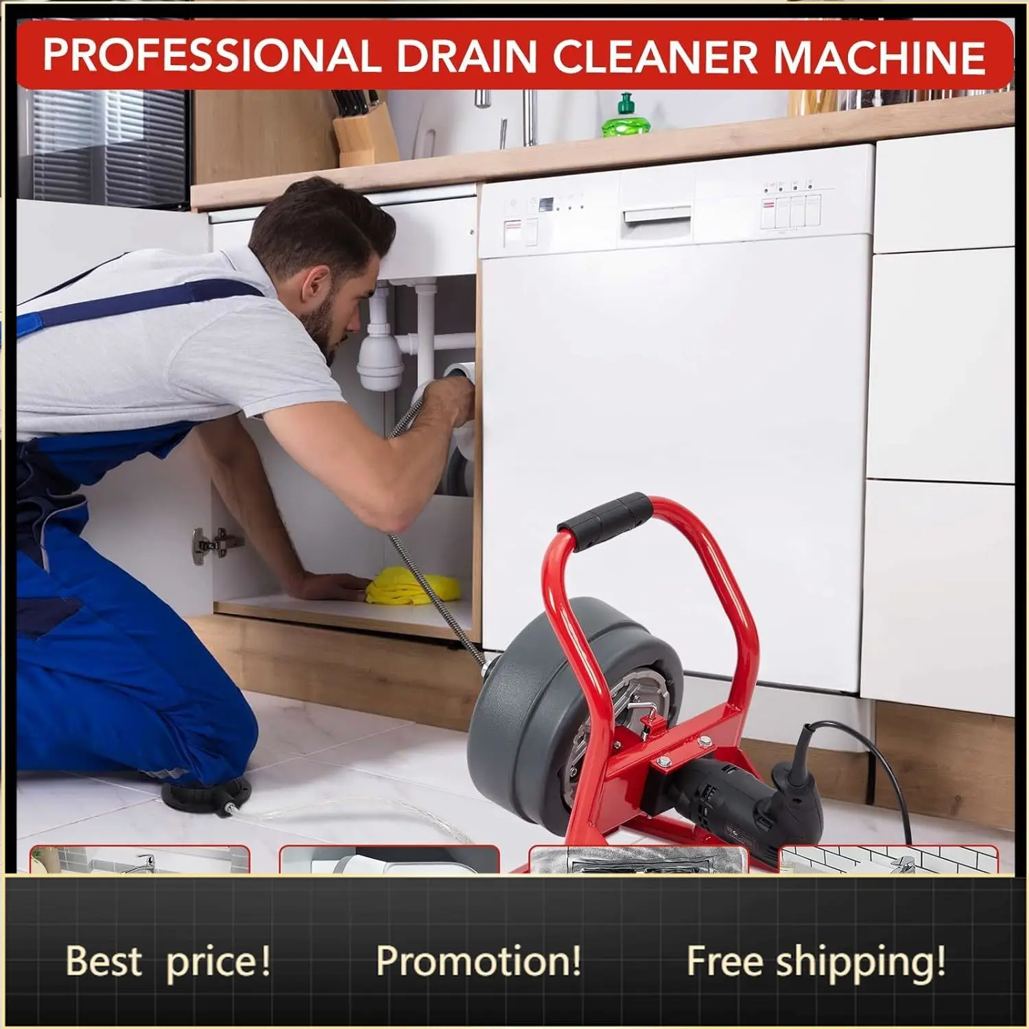 BestsellerDrain Cleaner Machine 50Ft x 5/16 Inch, Electric Drain Auger Professional, Foot Switch with 6 Cutters, Glove, Drain Au
BestsellerDrain Cleaner Machine 50Ft x 5/16 Inch, Electric Drain Auger Professional, Foot Switch with 6 Cutters, Glove, Drain Au