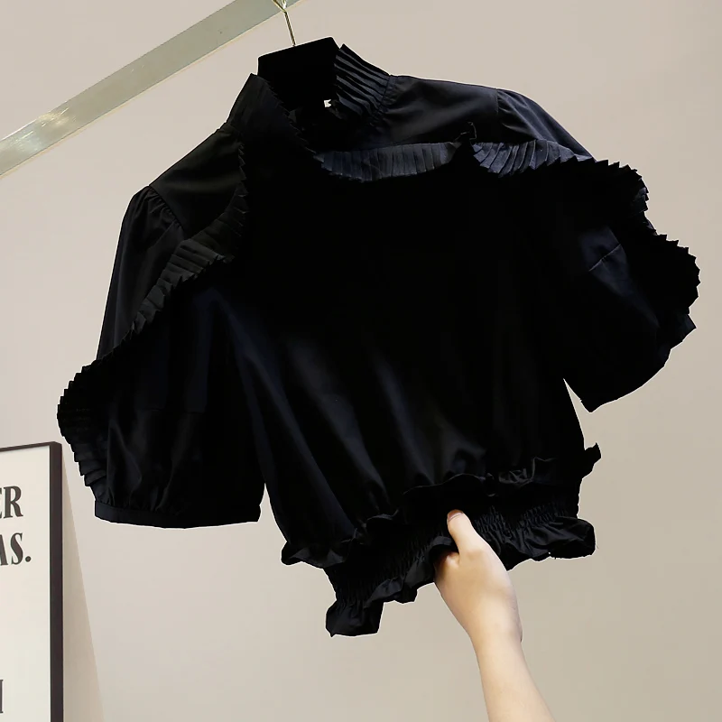 Sweet Bubble Sleeve Pleated Waist Cinched Short Sleeve Overhead Shirt Fashion Slimming Top Korean Style Cotton Blend Spring 2023
Sweet Bubble Sleeve Pleated Waist Cinched Short Sleeve Overhead Shirt Fashion Slimming Top Korean Style Cotton Blend Spring 2023