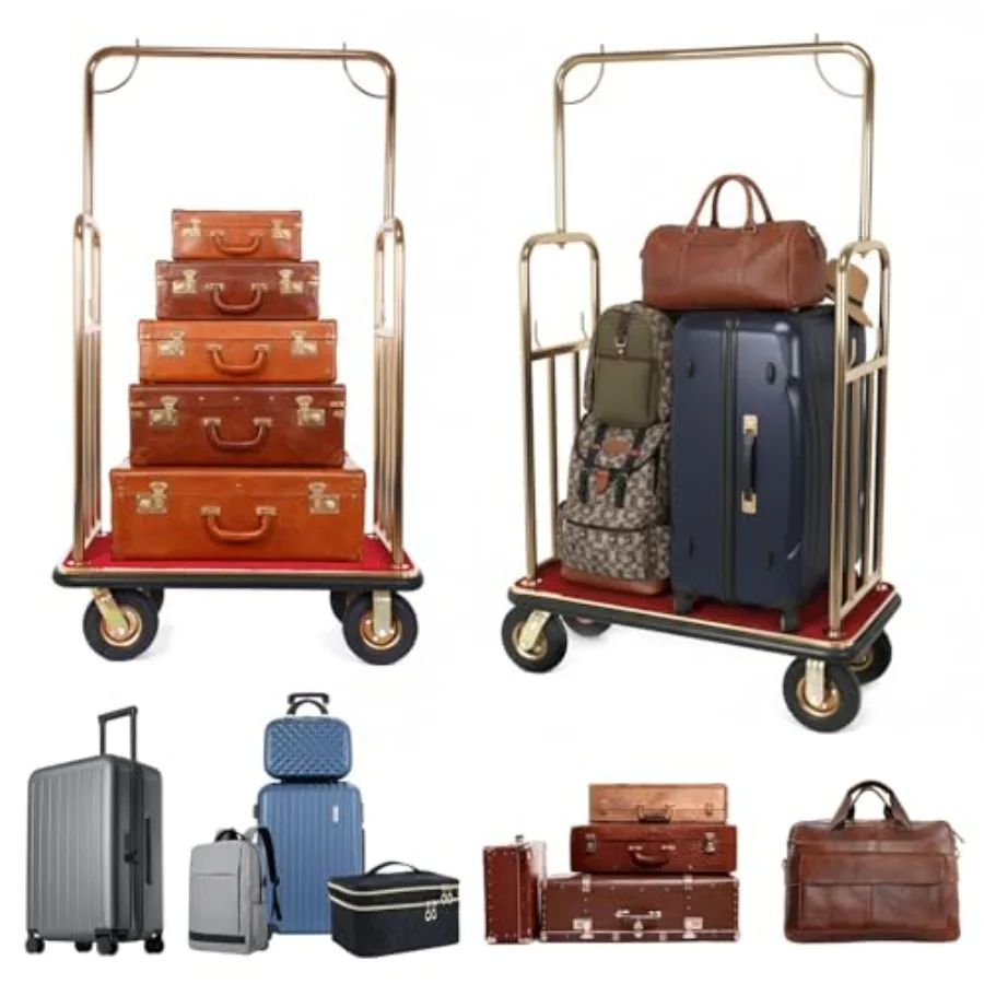 Hotel luggage cart for commercial use, steel frame, black, 39Lx19Wx68H inch with 8-inch silent rubber casters, carpet deck, bum
Hotel luggage cart for commercial use, steel frame, black, 39Lx19Wx68H inch with 8-inch silent rubber casters, carpet deck, bum