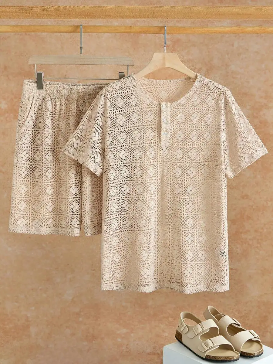 Genlund Men's Light Beige Summer Casual Vacation Holiday 2 Piece Outfits,Waffle Knit Half Zip Short Sleeve T-Shirt And
Genlund Men's Light Beige Summer Casual Vacation Holiday 2 Piece Outfits,Waffle Knit Half Zip Short Sleeve T-Shirt And
