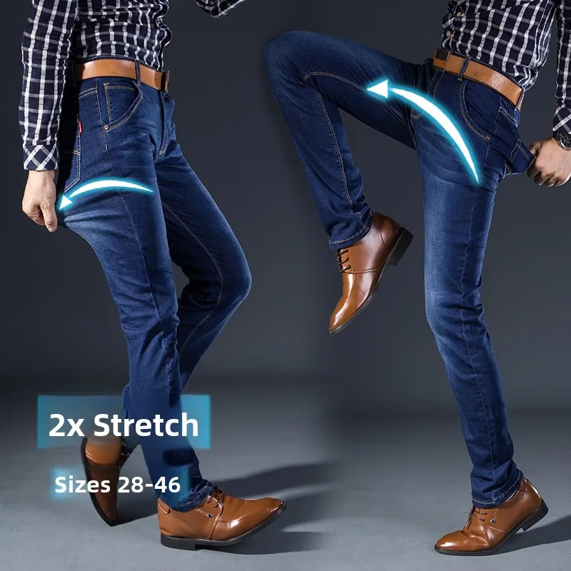 Мужские джинсы больших размеров, прямые, свободного кроя, с высокой эластичностью, длинные брюки из хлопка для осени и зимы, повседневные, деловые
Мужские джинсы больших размеров, прямые, свободного кроя, с высокой эластичностью, длинные брюки из хлопка для осени и зимы, повседневные, деловые