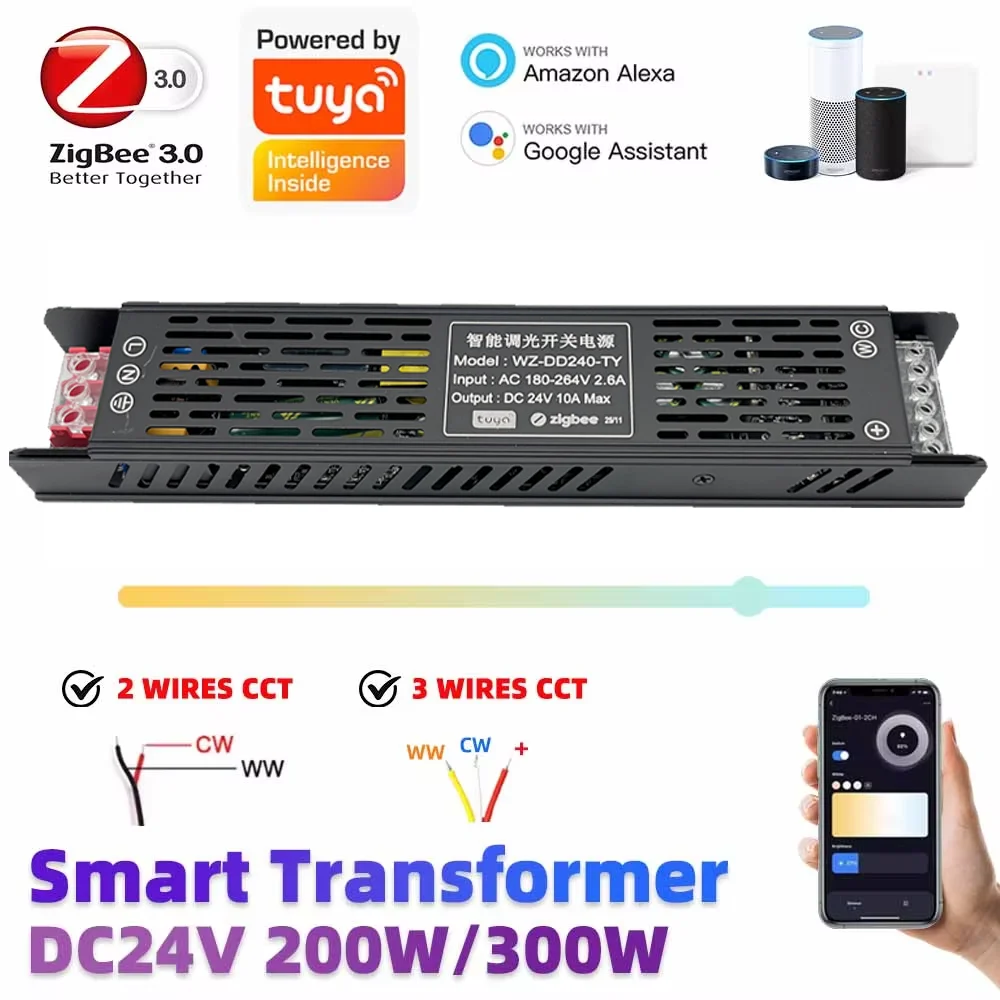 DC24V 200 Вт 300 Вт Zigbee Трансформатор затемнения AC180-264V Яркий/Цветная регулировка температуры CCT 2 3 провода Tuya APP Голос Alexa Google
DC24V 200 Вт 300 Вт Zigbee Трансформатор затемнения AC180-264V Яркий/Цветная регулировка температуры CCT 2 3 провода Tuya APP Голос Alexa Google