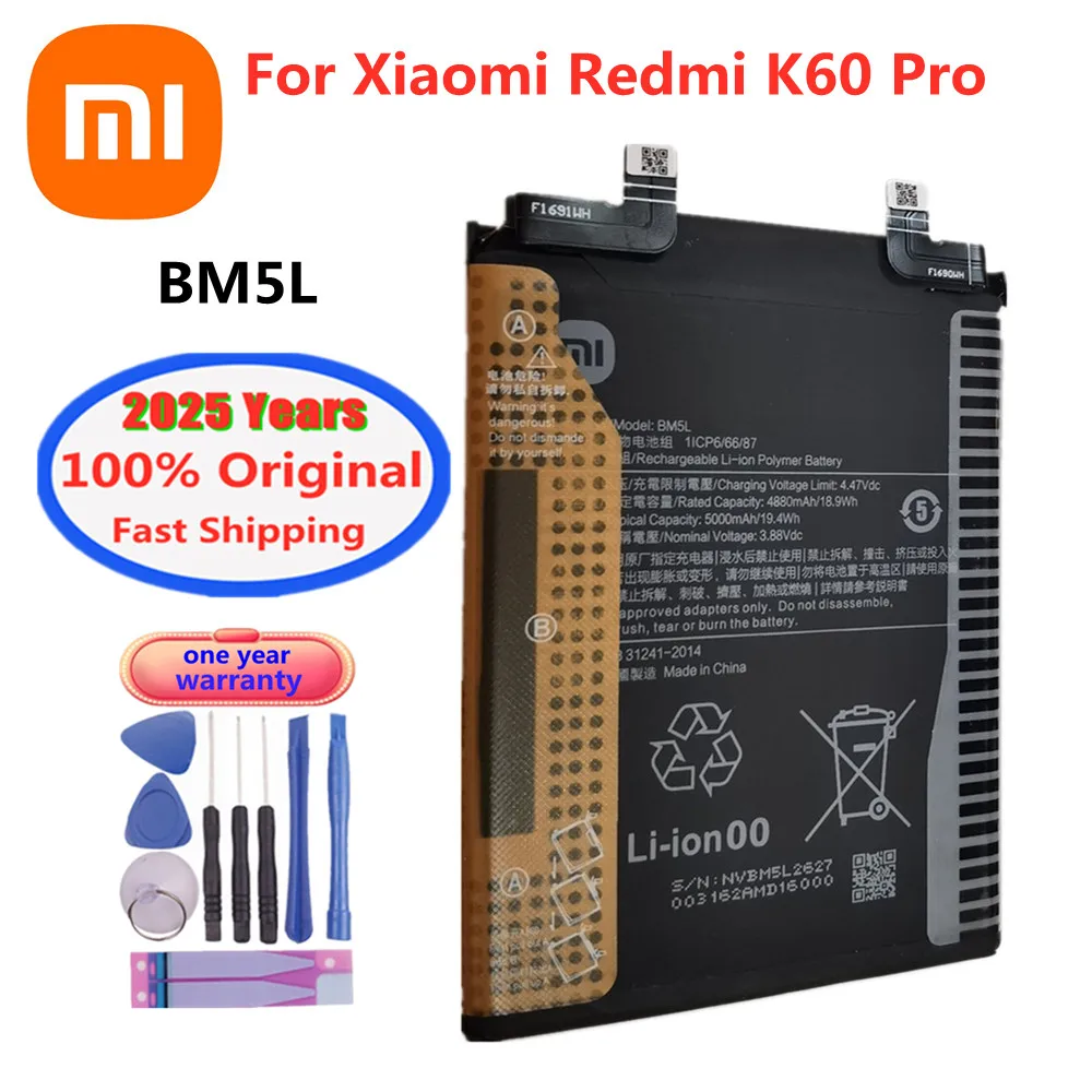 Оригинальный аккумулятор BM5L на 2025 года, 5000 мАч для Xiaomi Redmi K60 Pro, аккумуляторы для мобильных телефонов + бесплатные инструменты
Оригинальный аккумулятор BM5L на 2025 года, 5000 мАч для Xiaomi Redmi K60 Pro, аккумуляторы для мобильных телефонов + бесплатные инструменты