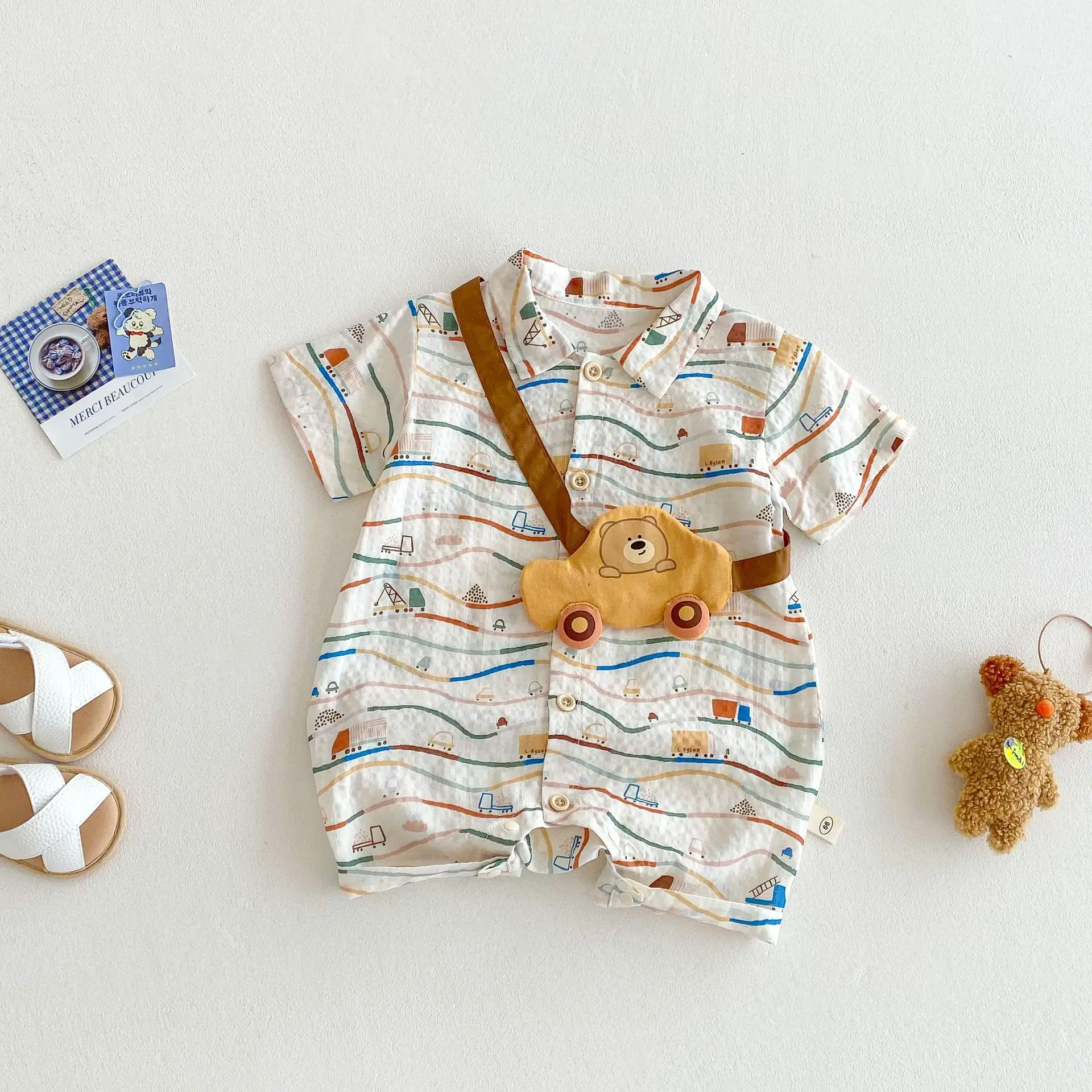 Korean Style Baby Boys Summer Jumpsuit Cartoon Printed Short Sleeve Lapel Toddler Romper with Accessories Infant Boy Clothing
Korean Style Baby Boys Summer Jumpsuit Cartoon Printed Short Sleeve Lapel Toddler Romper with Accessories Infant Boy Clothing