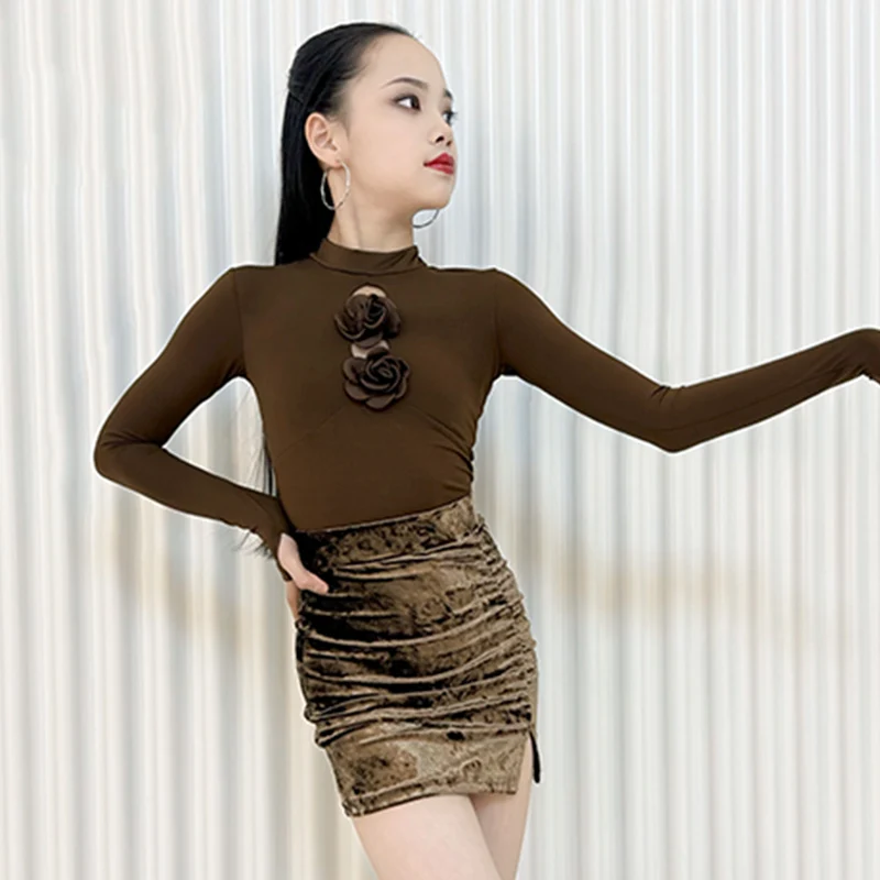 Kids Latin Dress Brown Long Sleeve Latin Dance Girls Costume Velvet Skirt Cha Cha Rumba Competition Dance Suit Samba Dancewear
Kids Latin Dress Brown Long Sleeve Latin Dance Girls Costume Velvet Skirt Cha Cha Rumba Competition Dance Suit Samba Dancewear
