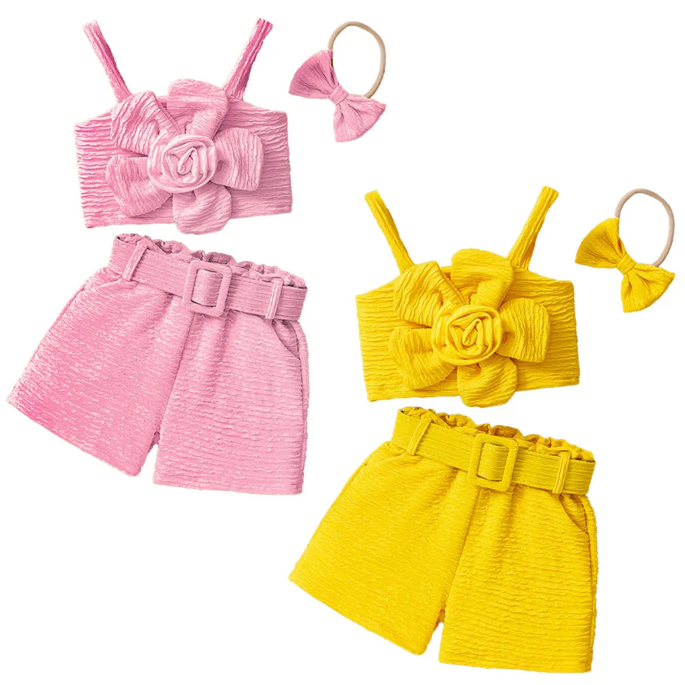3pcs Summer Girl Clothes Set Toddler Baby Girl Suits 3D Flower Crop Top Tank and Shorts with Belt Hairband Bow Kids Children
3pcs Summer Girl Clothes Set Toddler Baby Girl Suits 3D Flower Crop Top Tank and Shorts with Belt Hairband Bow Kids Children