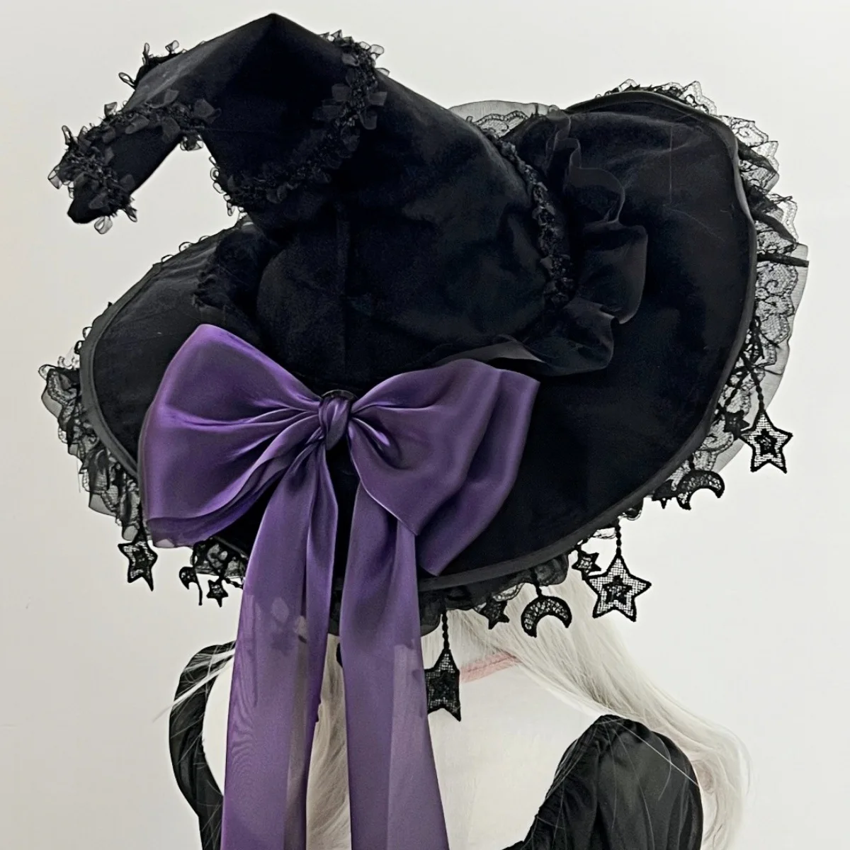 Halloween Dark Purple Lace Big Bow Witch Hat Dark Goth Wizard Big Eaves Hat Lolita Witch Hat
Halloween Dark Purple Lace Big Bow Witch Hat Dark Goth Wizard Big Eaves Hat Lolita Witch Hat
