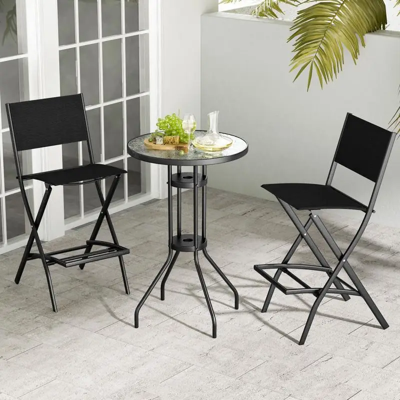 Outdoor Folding Bar Height Stool Set of 4 with Metal Frame and Footrest-Black
Outdoor Folding Bar Height Stool Set of 4 with Metal Frame and Footrest-Black