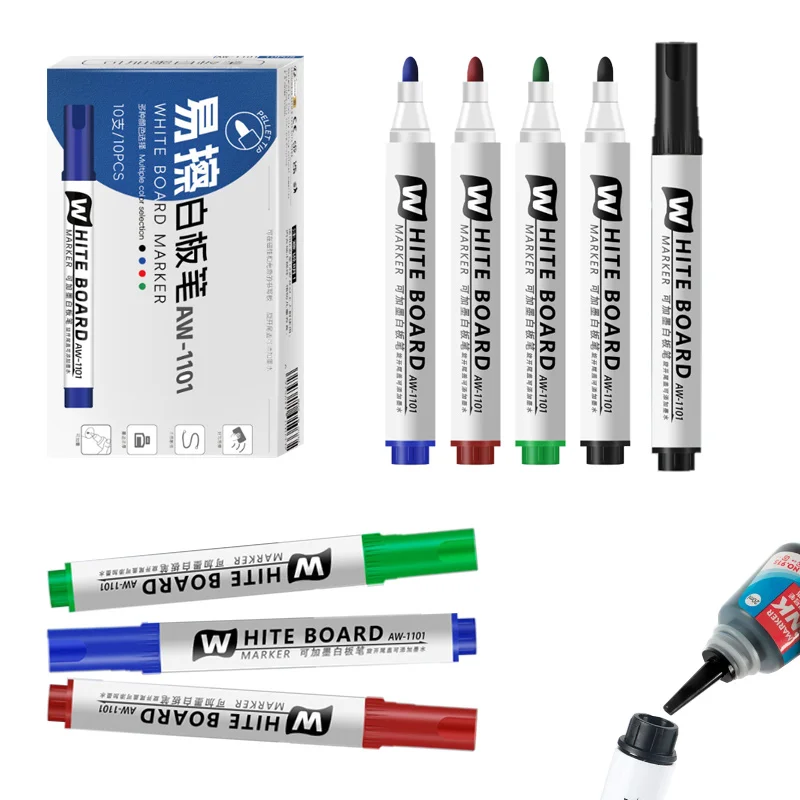 10pcs Erasable Whiteboard Pen Can Added Ink Oily Quick-drying Waterproof for Teacher Teaching Training Office Writing Painting
10pcs Erasable Whiteboard Pen Can Added Ink Oily Quick-drying Waterproof for Teacher Teaching Training Office Writing Painting