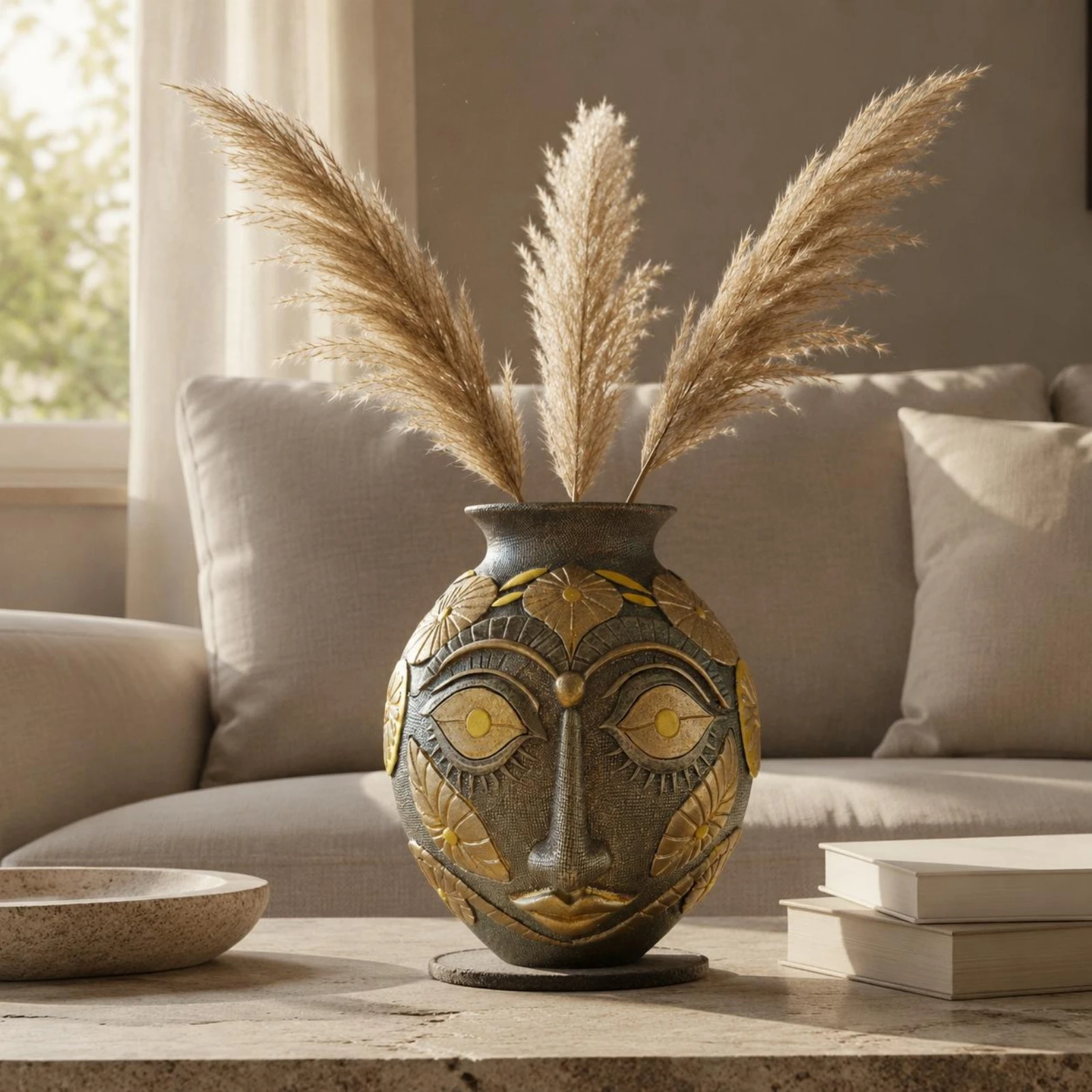 Abstract Face Vase Bronze Gold Face Relief Vase House Decoration Flared Opening Home Decor Object Long-Lasting
Abstract Face Vase Bronze Gold Face Relief Vase House Decoration Flared Opening Home Decor Object Long-Lasting
