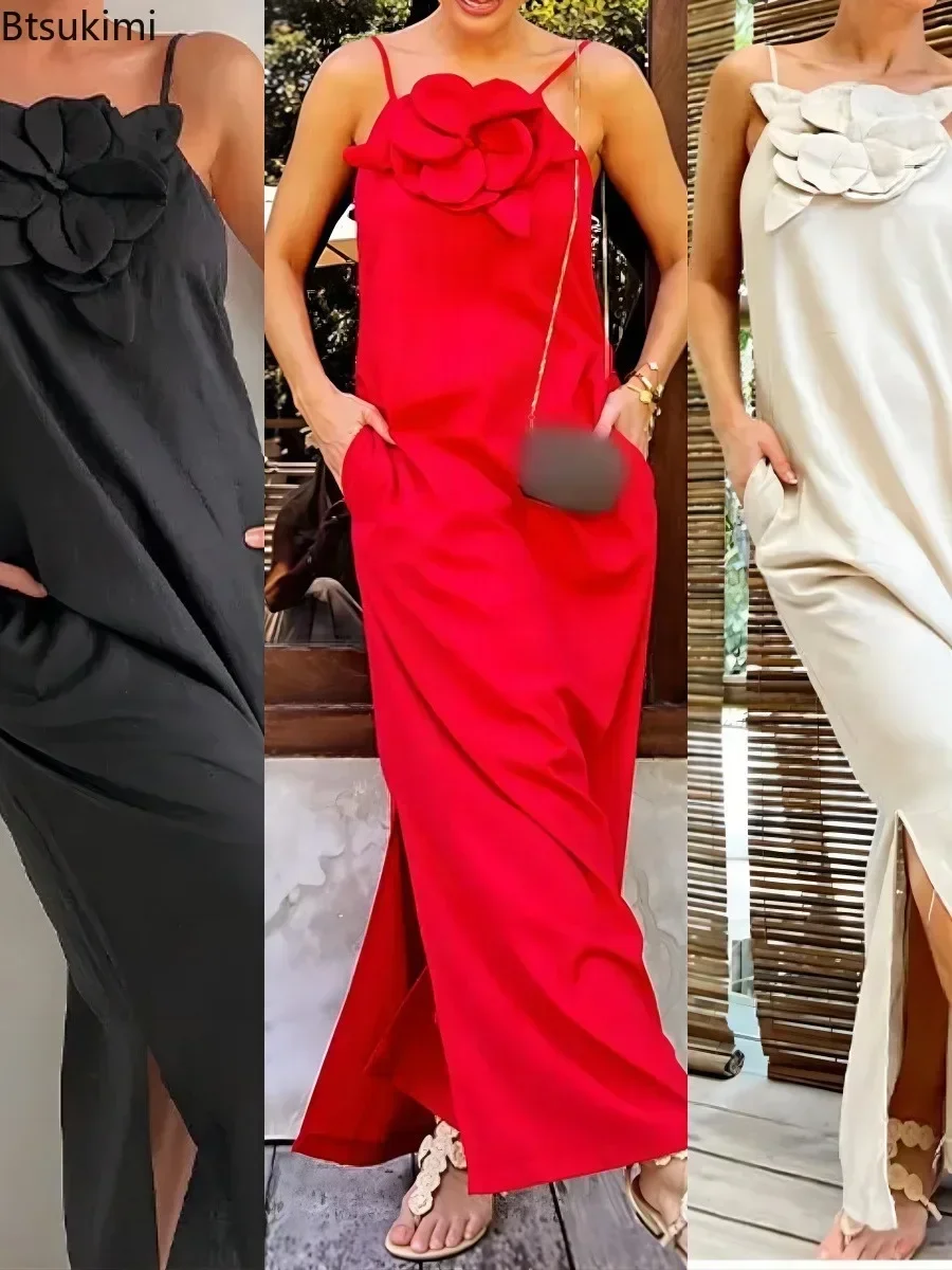 2025Women's Spring Summer Suspender Three-dimensional Flower Design Red Dress Cotton Linen Sleeveless Evening Party Dress Female
2025Women's Spring Summer Suspender Three-dimensional Flower Design Red Dress Cotton Linen Sleeveless Evening Party Dress Female