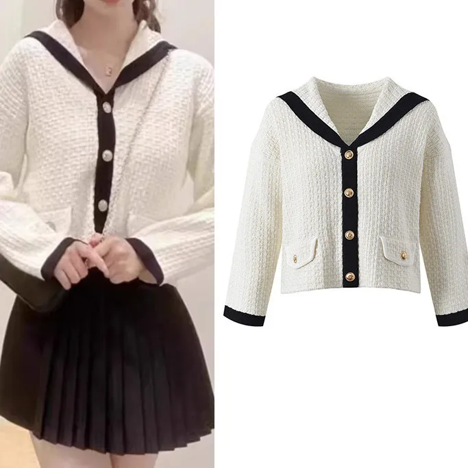 High-End Version M Home Early Autumn Anti-Aging Retro Navy Collar Faion Design Bla White Color Knitted Open Cardigan Wome...
High-End Version M Home Early Autumn Anti-Aging Retro Navy Collar Faion Design Bla White Color Knitted Open Cardigan Wome...
