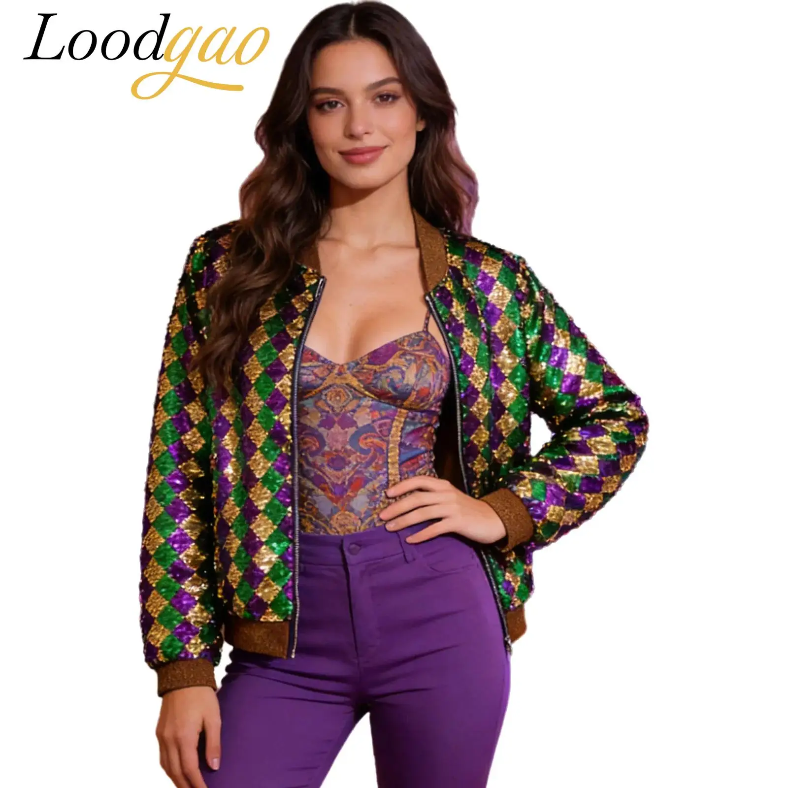 Womens Jazz Dance Sequin Jacket Disco Outfit Color Block Sequins Zipper Bomber Jacket Outerwear for Mardi Gras Clubwear Jackets
Womens Jazz Dance Sequin Jacket Disco Outfit Color Block Sequins Zipper Bomber Jacket Outerwear for Mardi Gras Clubwear Jackets