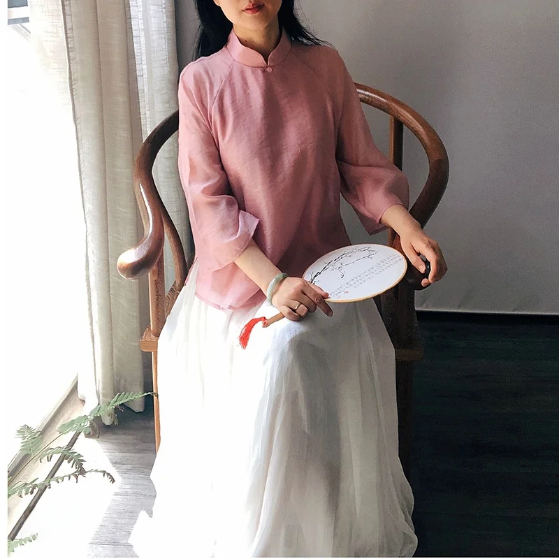 Retro Chinese Artistic Renovated Hanfu Top Tea Ceremony Shirt Pure Color Commute Style Long Sleeve Button Detail Shirt
Retro Chinese Artistic Renovated Hanfu Top Tea Ceremony Shirt Pure Color Commute Style Long Sleeve Button Detail Shirt