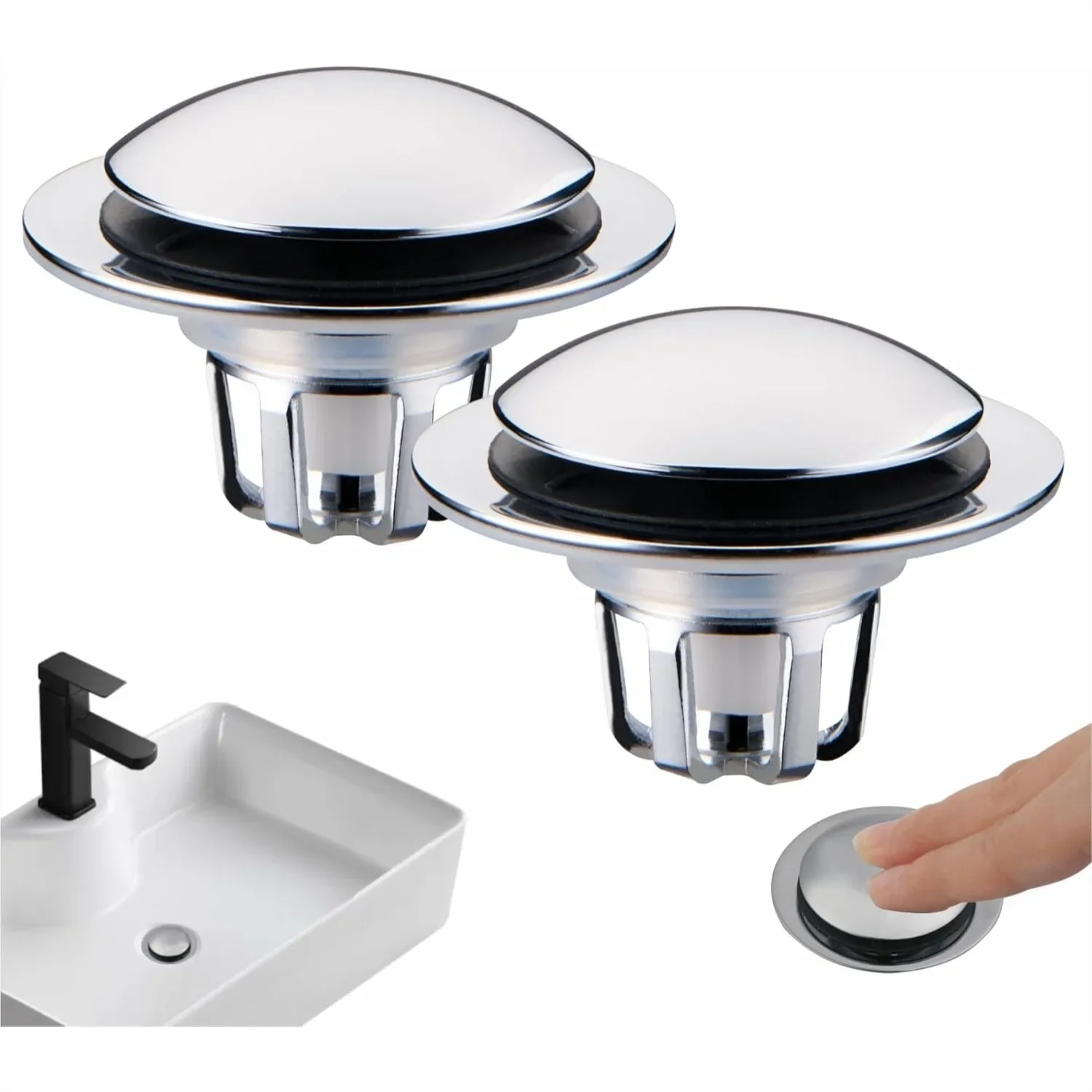 Chrome Sink Drain Stopper 2 Pack, Universal 2-in-1 Pop Up Bathroom Sink Stopper with Hair Catcher and Strainer for 1 1/8"-1 1/2
Chrome Sink Drain Stopper 2 Pack, Universal 2-in-1 Pop Up Bathroom Sink Stopper with Hair Catcher and Strainer for 1 1/8"-1 1/2