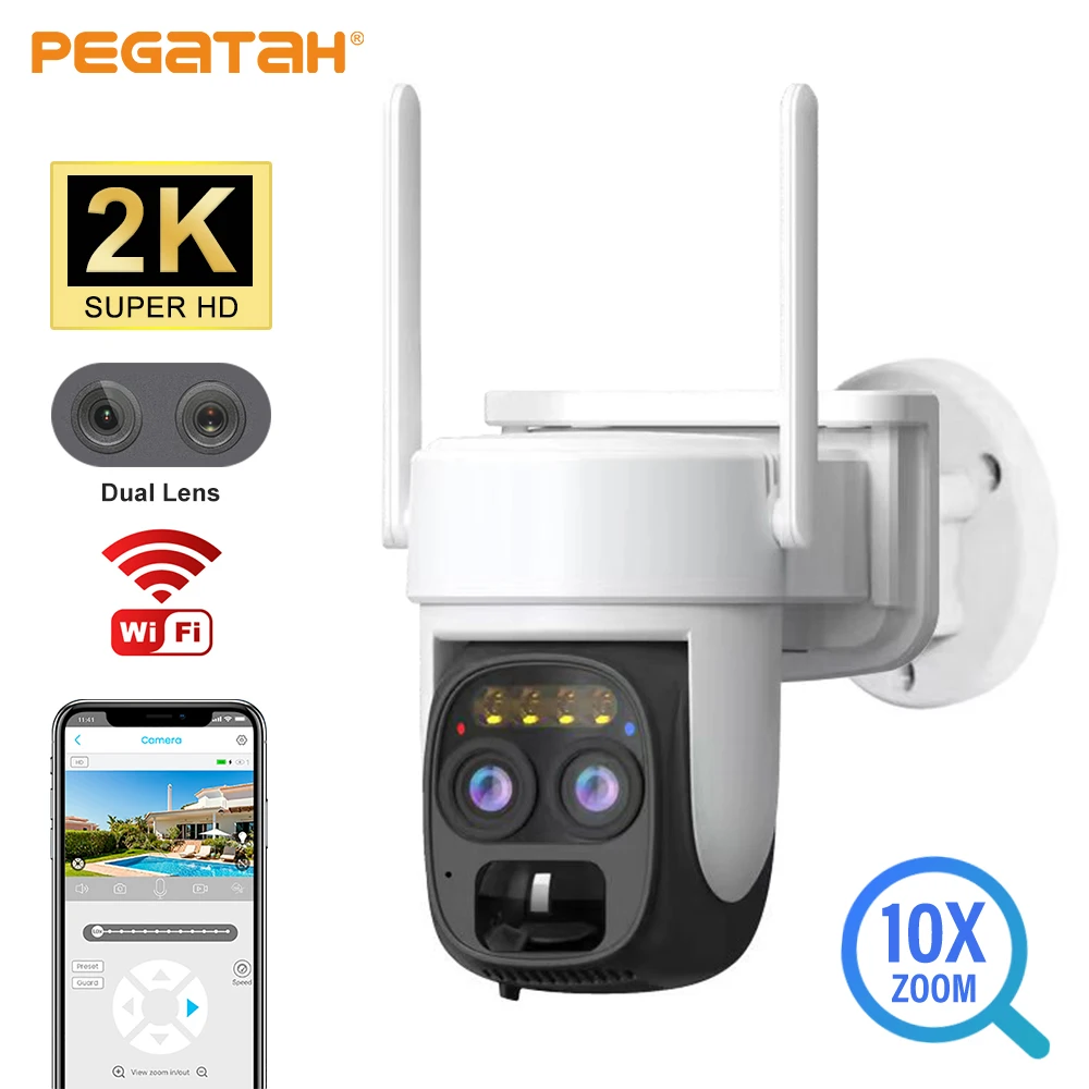 PEGATAH 4MP камера с двойным объективом, беспроводная наружная камера наблюдения PTZ, цветная камера ночного видения, двухстороннее аудио отслеживание, WIFI Ip камеры
PEGATAH 4MP камера с двойным объективом, беспроводная наружная камера наблюдения PTZ, цветная камера ночного видения, двухстороннее аудио отслеживание, WIFI Ip камеры
