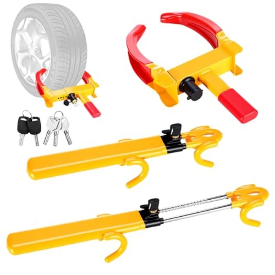 2 Pack Universal Wheel Lock and Heavy Duty Steering Wheel Lock Set Car Security Clamp with 3 Keys Car Antitheft Device with 2 K
2 Pack Universal Wheel Lock and Heavy Duty Steering Wheel Lock Set Car Security Clamp with 3 Keys Car Antitheft Device with 2 K