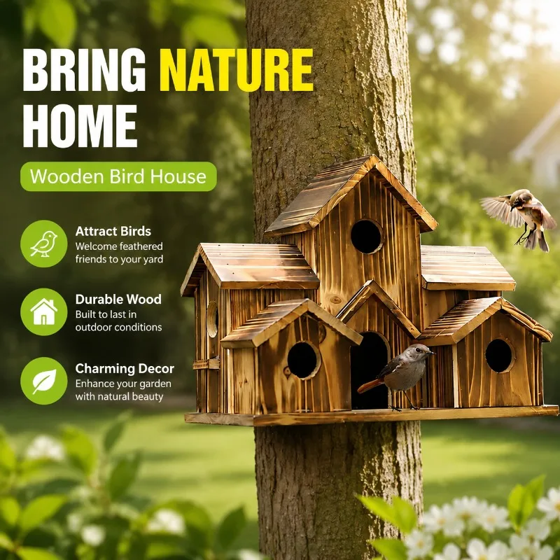 Wooden Bird House Rustic Outdoor Parrot Nest Bird Feeder Ornament Courtyard Garden Outside Shelter Decor Wild Bird Habitat
Wooden Bird House Rustic Outdoor Parrot Nest Bird Feeder Ornament Courtyard Garden Outside Shelter Decor Wild Bird Habitat