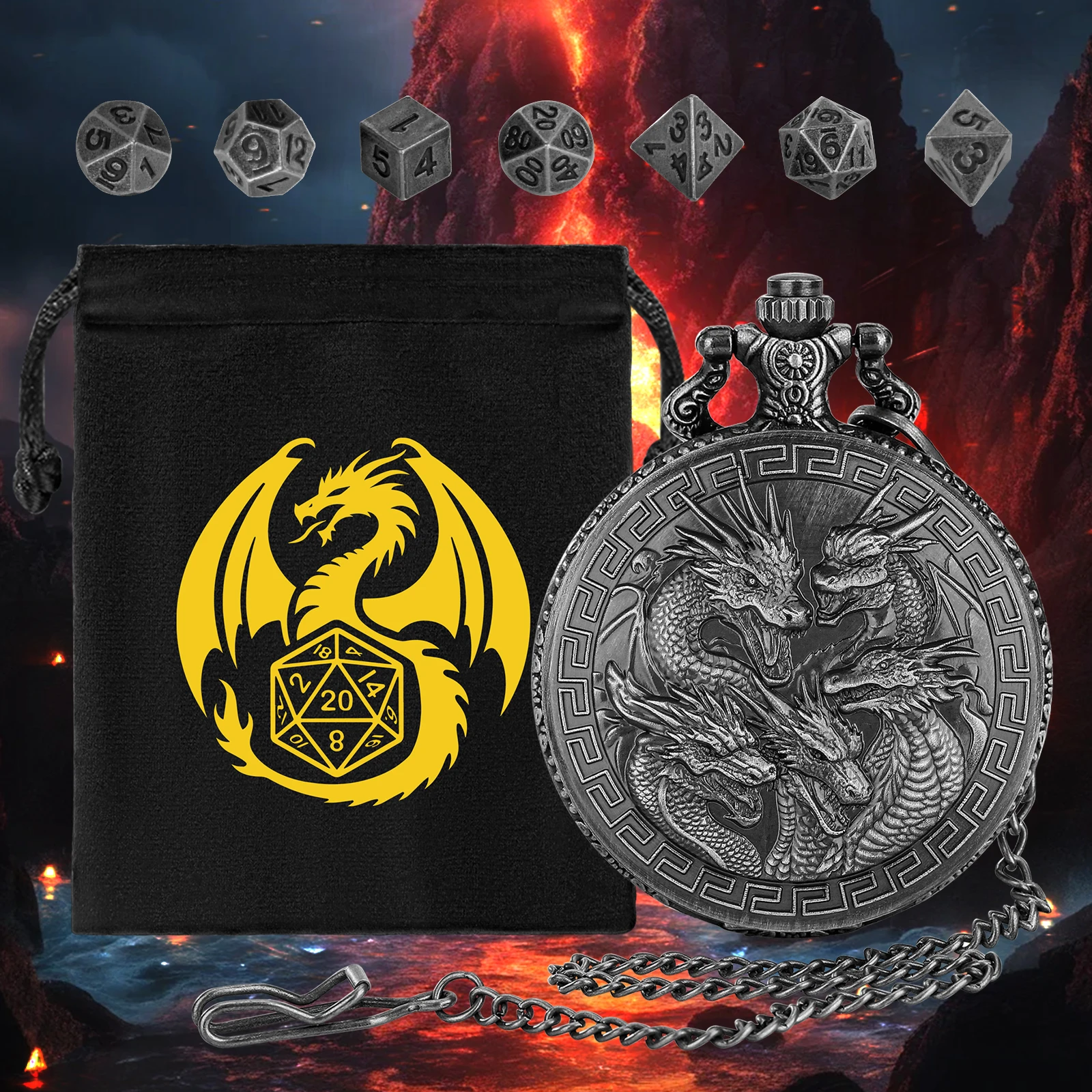 Оптовый набор из 5 штук: ретро-футляр для карманных часов с пятью драконами, мини-набор игральных костей, уникальный игровой подарок, цепочка-брелок, футляр для карманных часов, кулон
Оптовый набор из 5 штук: ретро-футляр для карманных часов с пятью драконами, мини-набор игральных костей, уникальный игровой подарок, цепочка-брелок, футляр для карманных часов, кулон