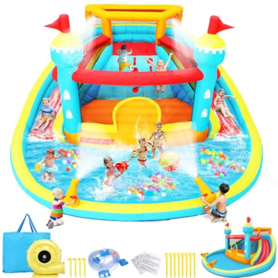Backyard summer water park for kids: inflatable water slide bounce house with splashing pool heavy-duty GFCI blower double wate
Backyard summer water park for kids: inflatable water slide bounce house with splashing pool heavy-duty GFCI blower double wate