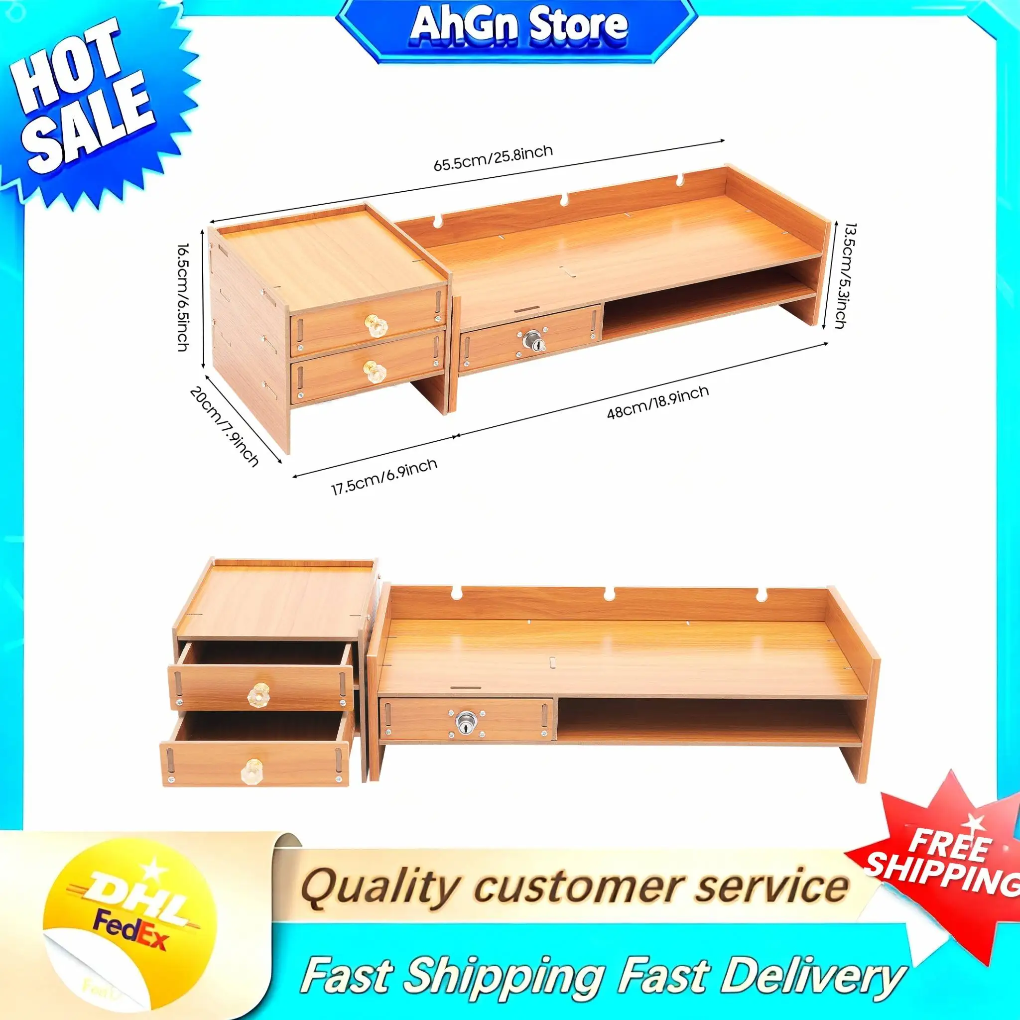 Computer Monitor Stand Computer Rack with 3 Drawers Tabletop Monitor Stand Space-Saving for Placing Computer Monitors Files