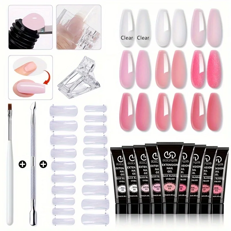 DOULINGDAI 15ml Poly Extension Gel Nail Kit, Clear White Pink Builder Nail Gel Kit With Slip Solution Dual Nail forms, Nail Clips for Poly Gel, Nail Starter Kit, Home Manicure Set, Nude
DOULINGDAI 15ml Poly Extension Gel Nail Kit, Clear White Pink Builder Nail Gel Kit With Slip Solution Dual Nail forms, Nail Clips for Poly Gel, Nail Starter Kit, Home Manicure Set, Nude