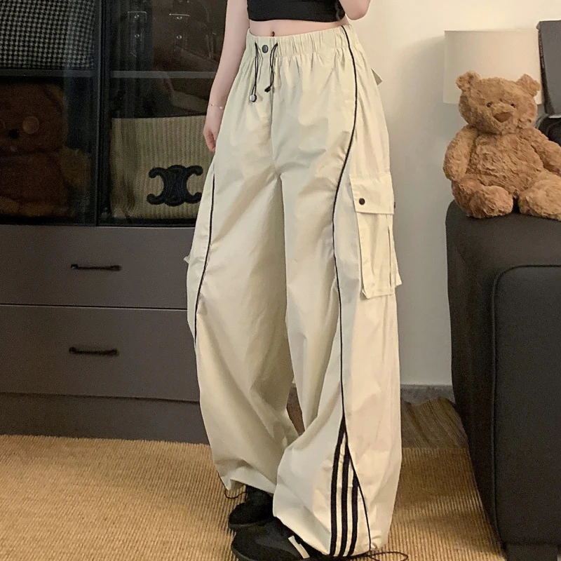 Summer Striped Cargo Pants Women Korean Fashion High Waist Lace Up Wide Leg Pants Y2K Streetwear Pocket Baggy Casual Trousers 
Summer Striped Cargo Pants Women Korean Fashion High Waist Lace Up Wide Leg Pants Y2K Streetwear Pocket Baggy Casual Trousers