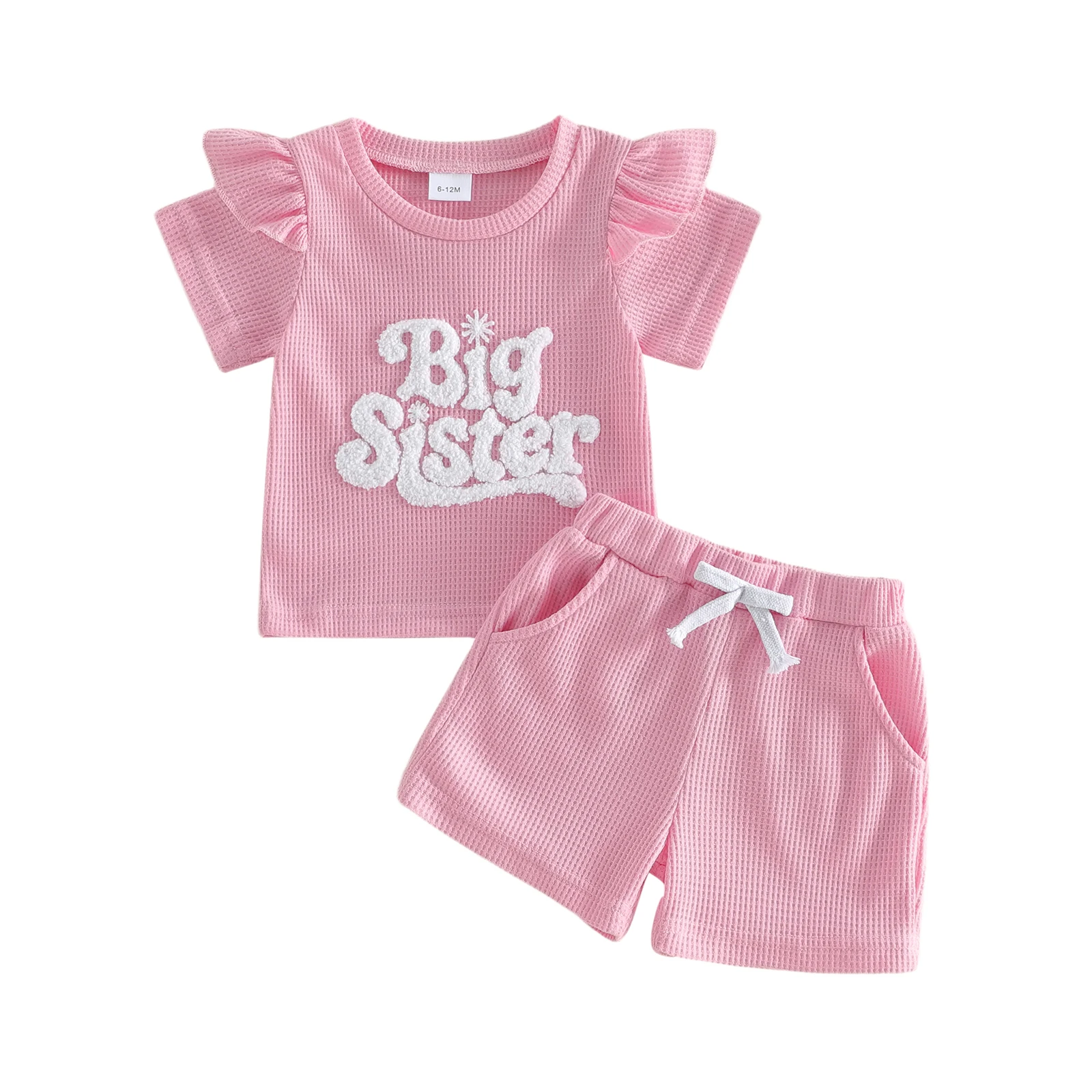 Одинаковый комплект одежды для маленьких девочек с вышивкой букв, футболка с короткими рукавами и эластичные шорты
Одинаковый комплект одежды для маленьких девочек с вышивкой букв, футболка с короткими рукавами и эластичные шорты