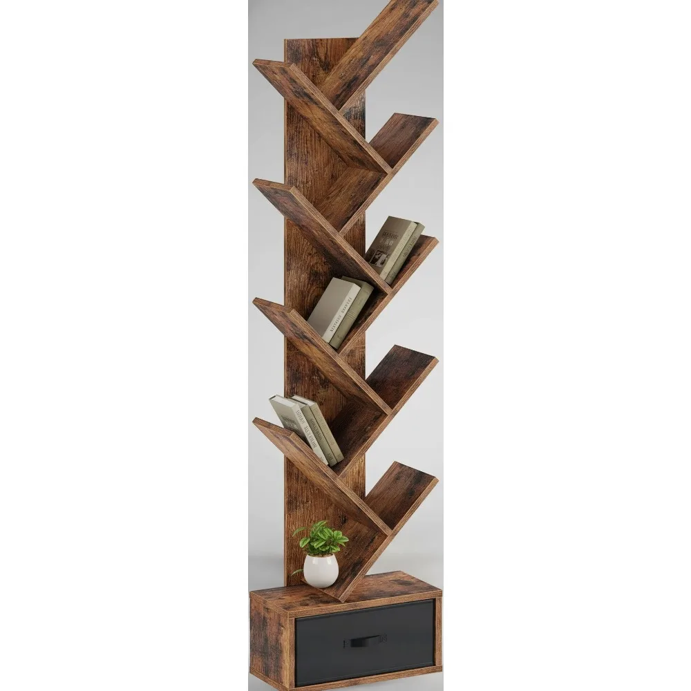 Rustic Tree Bookshelf with Drawer, 9-Shelf Wooden Bookcase for Living Room Storage, Corner Organizer for Books & Decor
Rustic Tree Bookshelf with Drawer, 9-Shelf Wooden Bookcase for Living Room Storage, Corner Organizer for Books & Decor