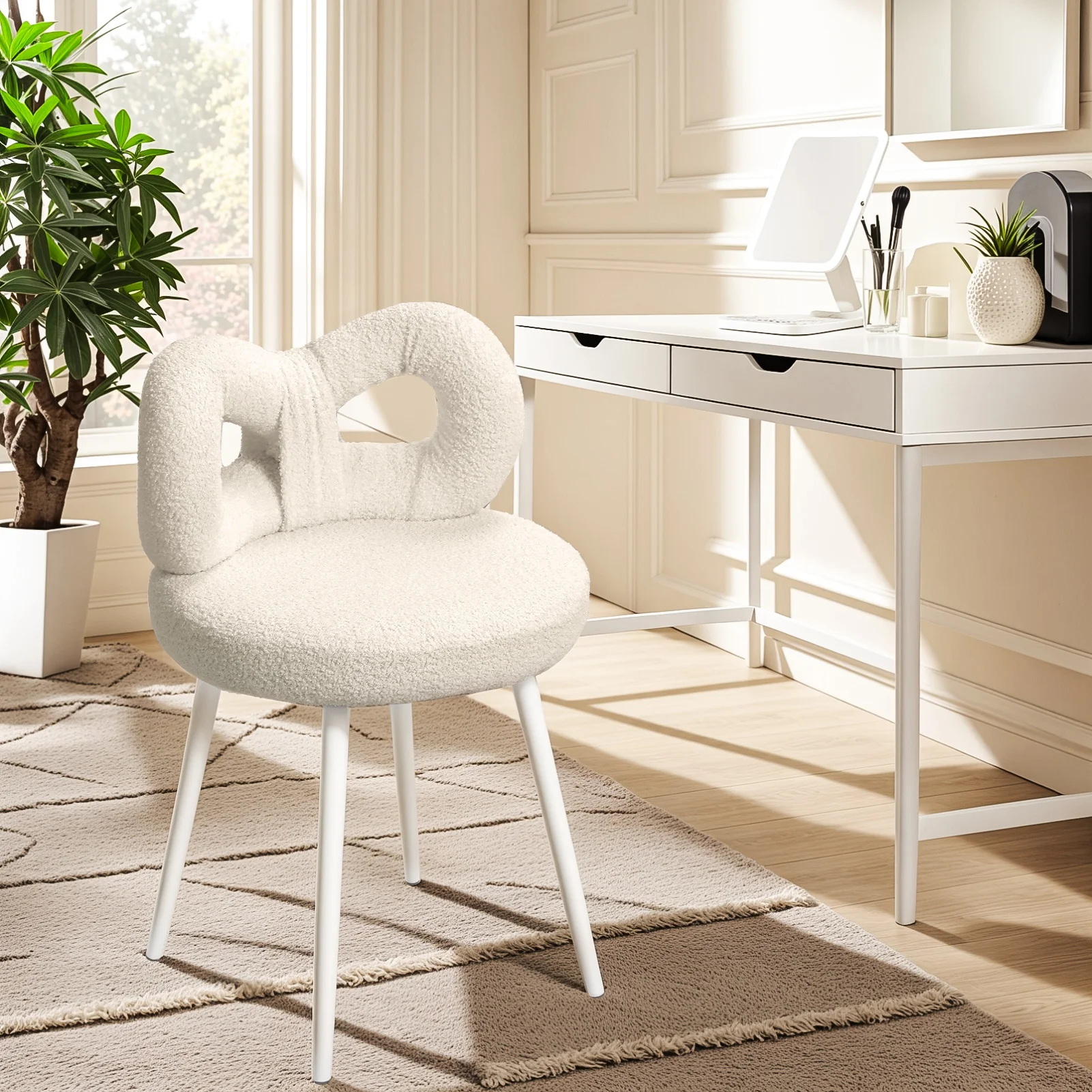 Vanity Stool with Bowknot Backrest Living Room Girls Bedroom Makeup Chair Armless Dressing Chair Side Table Seat, White
Vanity Stool with Bowknot Backrest Living Room Girls Bedroom Makeup Chair Armless Dressing Chair Side Table Seat, White