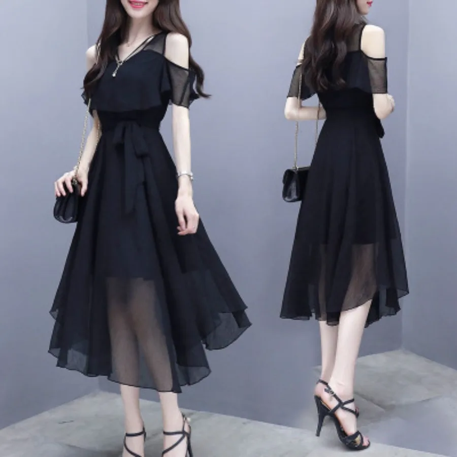 【New style】2026 summer women's clothes new style dress women's short-sleeved irregular black slim mid-length dress
【New style】2026 summer women's clothes new style dress women's short-sleeved irregular black slim mid-length dress