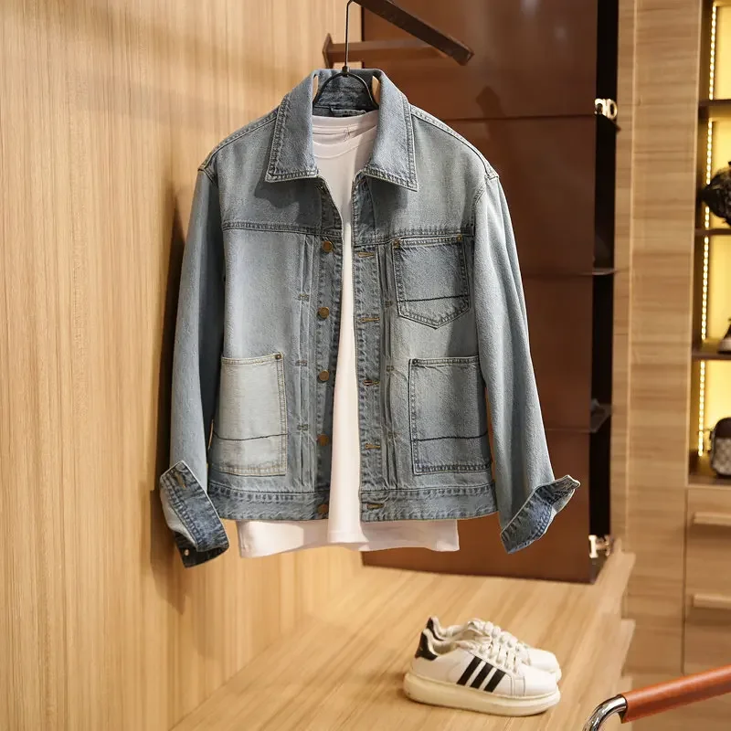Heavy goods, men's short lapel loose cotton denim jacket
Heavy goods, men's short lapel loose cotton denim jacket