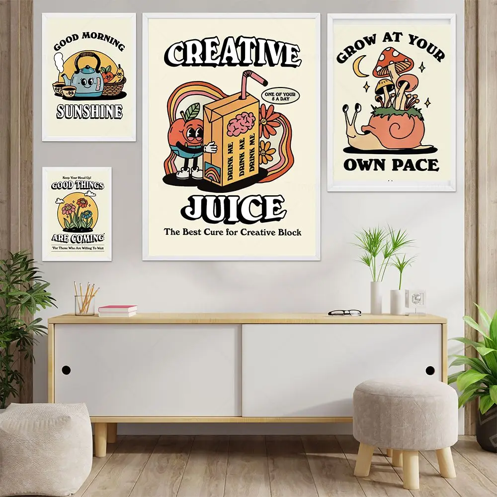 Retro Cartoon Juice Mushroom Flower Wall Art Posters Positive Quote Canvas Painting Cute Kitchen Prints Club Bar Shop Home Decor
Retro Cartoon Juice Mushroom Flower Wall Art Posters Positive Quote Canvas Painting Cute Kitchen Prints Club Bar Shop Home Decor