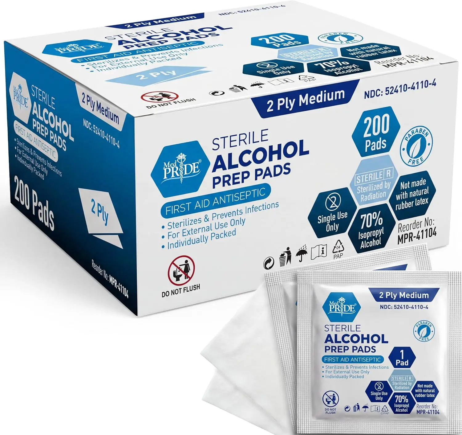 Sterile Alcohol Prep Pads, 70% Isopropyl, Individually Wrapped, Medical Grade 2 Ply Wipes (200 Count)
Sterile Alcohol Prep Pads, 70% Isopropyl, Individually Wrapped, Medical Grade 2 Ply Wipes (200 Count)