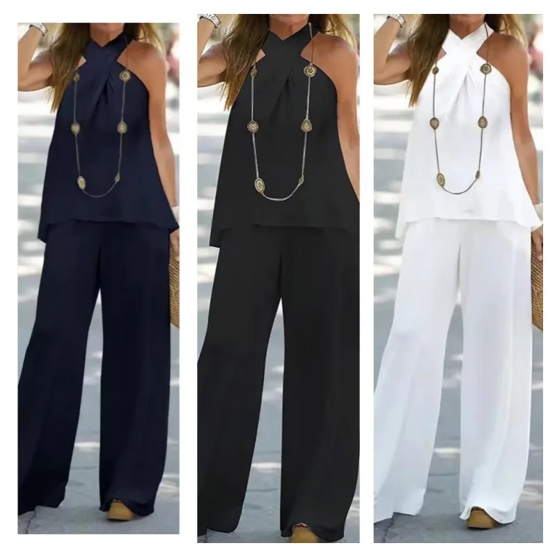 Women's Clothing 2025 New Fashion Casual Halter Neck Solid Color Sleeveless Suit Wide Leg Pants Trousers Two-piece Suit
Women's Clothing 2025 New Fashion Casual Halter Neck Solid Color Sleeveless Suit Wide Leg Pants Trousers Two-piece Suit