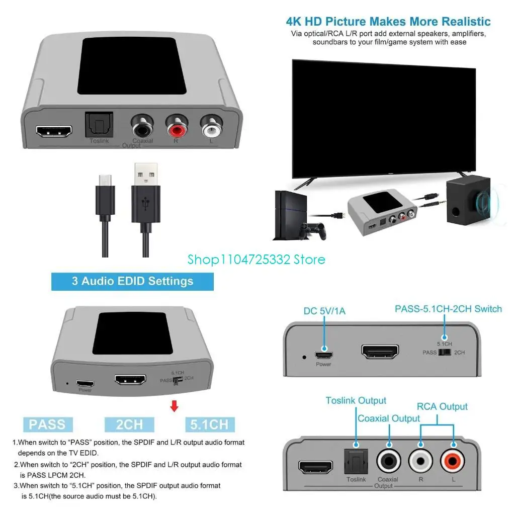 P5EA 4K HDTV Звуковой экстрактор звуковой адаптер с поддержкой нескольких звуковых форматов
P5EA 4K HDTV Звуковой экстрактор звуковой адаптер с поддержкой нескольких звуковых форматов