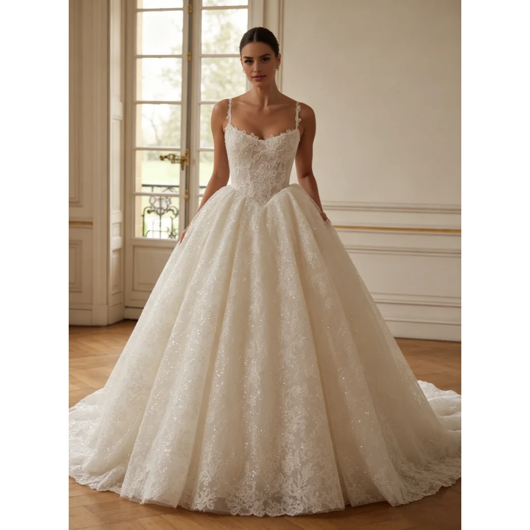 Custom 2026 Sweetheart Neck Lace Ball Gown Wedding Dress Spaghetti Strap Corset Back Sparkly Bridal Gown Vestido De Novia
Custom 2026 Sweetheart Neck Lace Ball Gown Wedding Dress Spaghetti Strap Corset Back Sparkly Bridal Gown Vestido De Novia