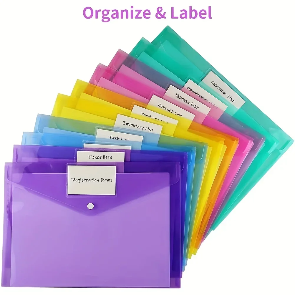 5/10pcs A4 Folders Plastic Envelopes Clear File Folder for Document Poly File with Label Pocket Snap Button for Office Organizer
5/10pcs A4 Folders Plastic Envelopes Clear File Folder for Document Poly File with Label Pocket Snap Button for Office Organizer