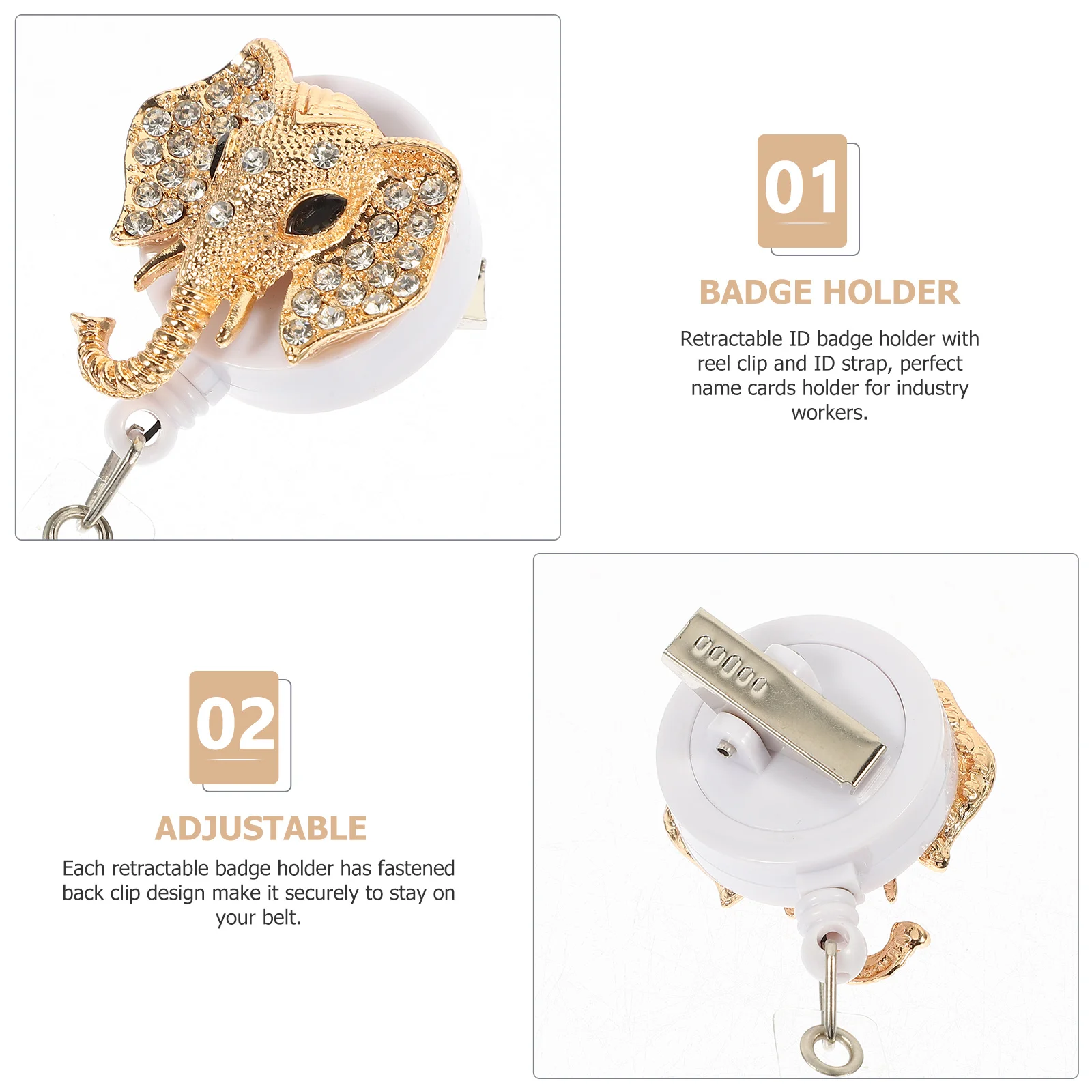 Elegant Metal Elephant Badge Clip Retractable Badge Holder with Reel Clip Secure Belt Fastening for Nurse Id Name Tags
Elegant Metal Elephant Badge Clip Retractable Badge Holder with Reel Clip Secure Belt Fastening for Nurse Id Name Tags