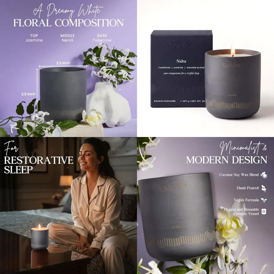 Nidra Scented Candle for Home Jasmine, Tuberose and Neroli Non Toxic Candle Premium Soy Candle 60-Hour Burn Vegan Aromatherapy
Nidra Scented Candle for Home Jasmine, Tuberose and Neroli Non Toxic Candle Premium Soy Candle 60-Hour Burn Vegan Aromatherapy