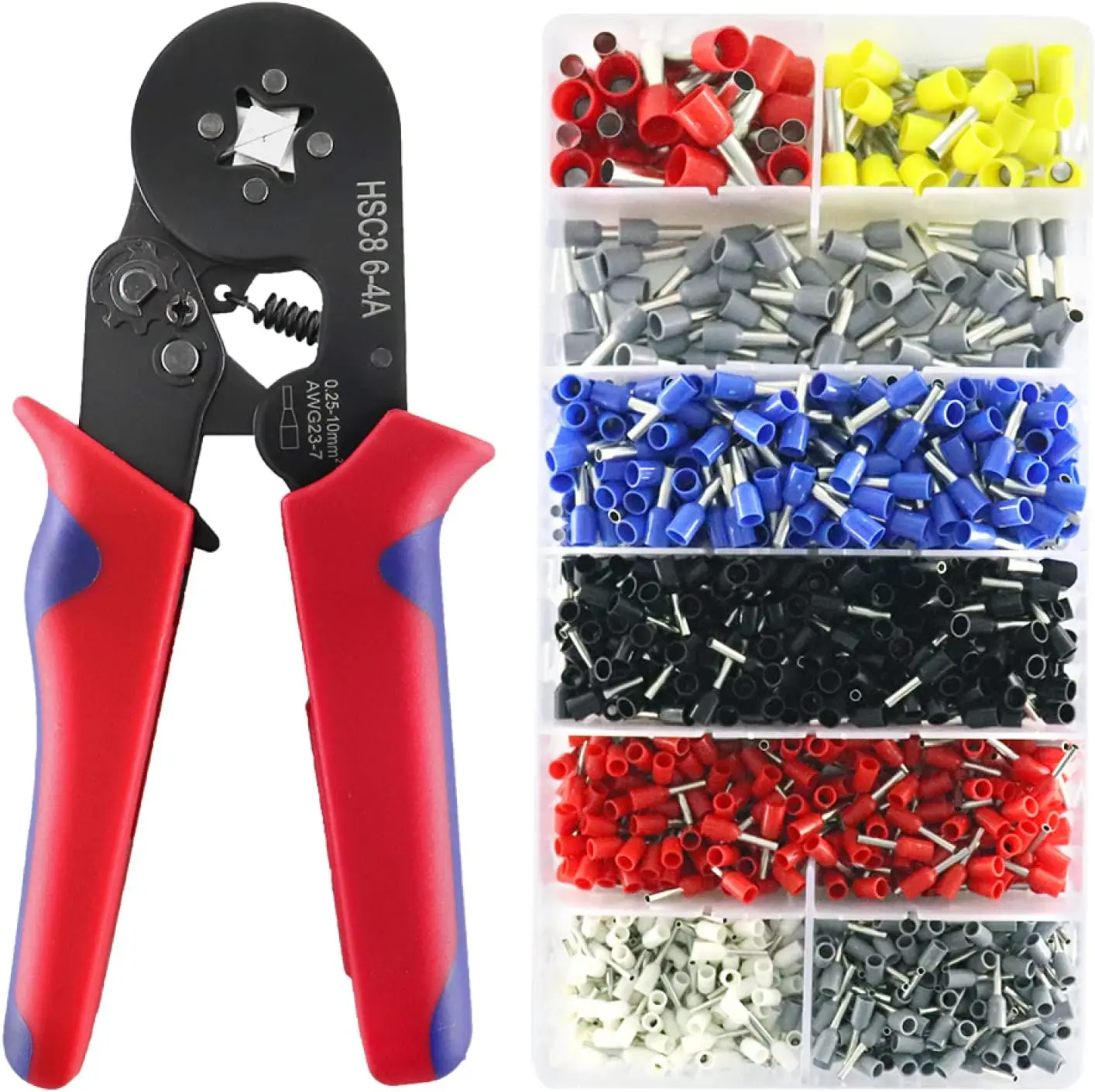HSC8 6-4A Self-Adjusting Ferrule Crimping Tool Kit with 1200PCS Wire End Ferrules, Ratchet Wire Crimping Pliers for 23-7 AWG (0.
HSC8 6-4A Self-Adjusting Ferrule Crimping Tool Kit with 1200PCS Wire End Ferrules, Ratchet Wire Crimping Pliers for 23-7 AWG (0.