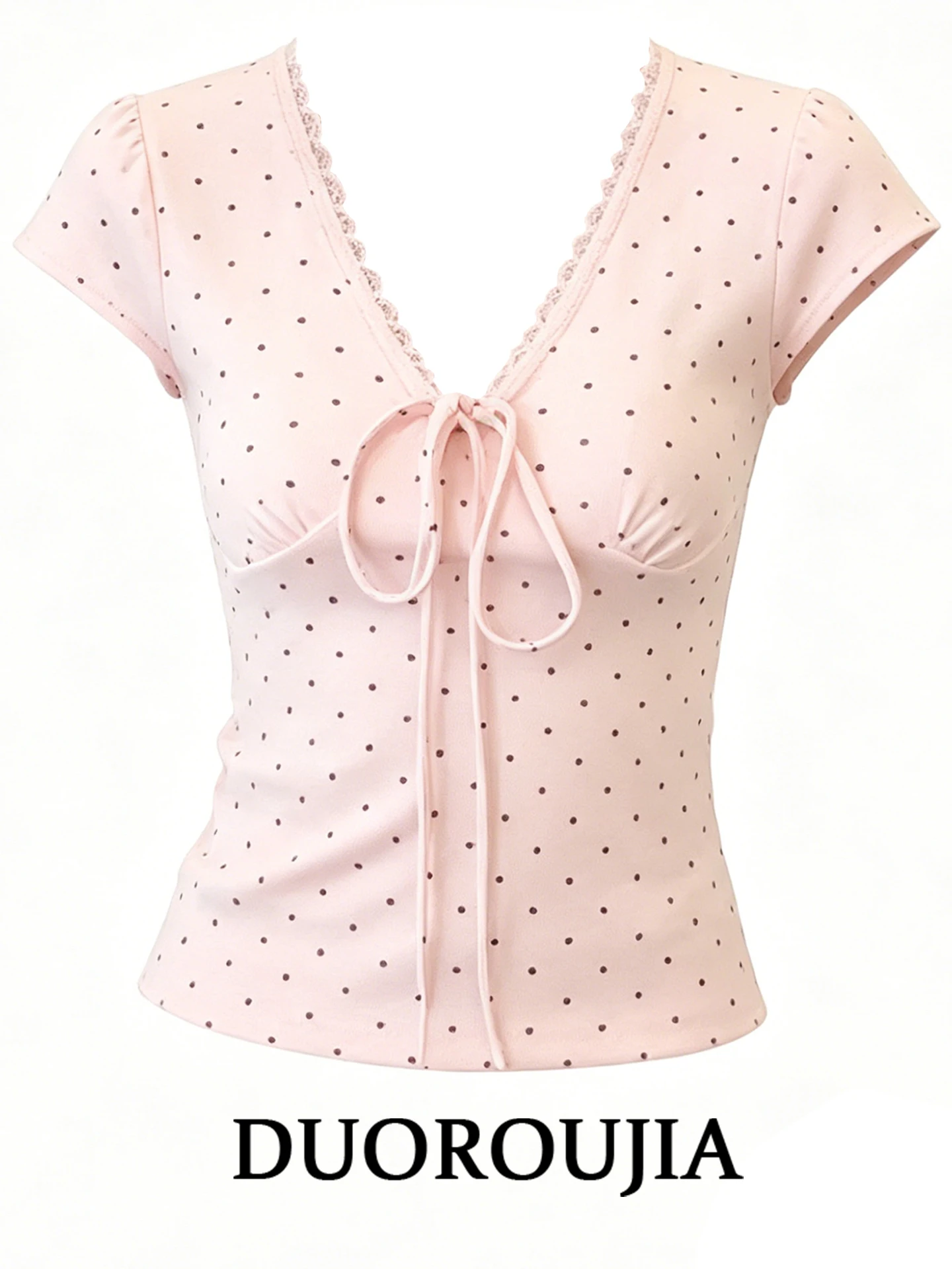 Sweet Soft Floral Dot Lace Short Sleeve T-Shirt Women's plus Size Slimming Pink Top Korean Style High Waist V-neck Breathable
Sweet Soft Floral Dot Lace Short Sleeve T-Shirt Women's plus Size Slimming Pink Top Korean Style High Waist V-neck Breathable