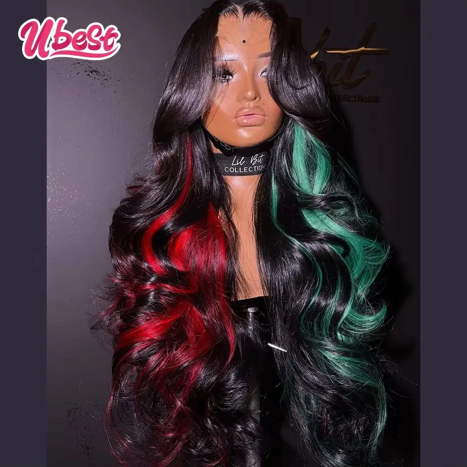 13X6 Transparent Lace Front Wigs Body Wave 100% Human Hair Highlights Green Red Colored 5X5 Closure Wig Pre Plucked For Women
13X6 Transparent Lace Front Wigs Body Wave 100% Human Hair Highlights Green Red Colored 5X5 Closure Wig Pre Plucked For Women